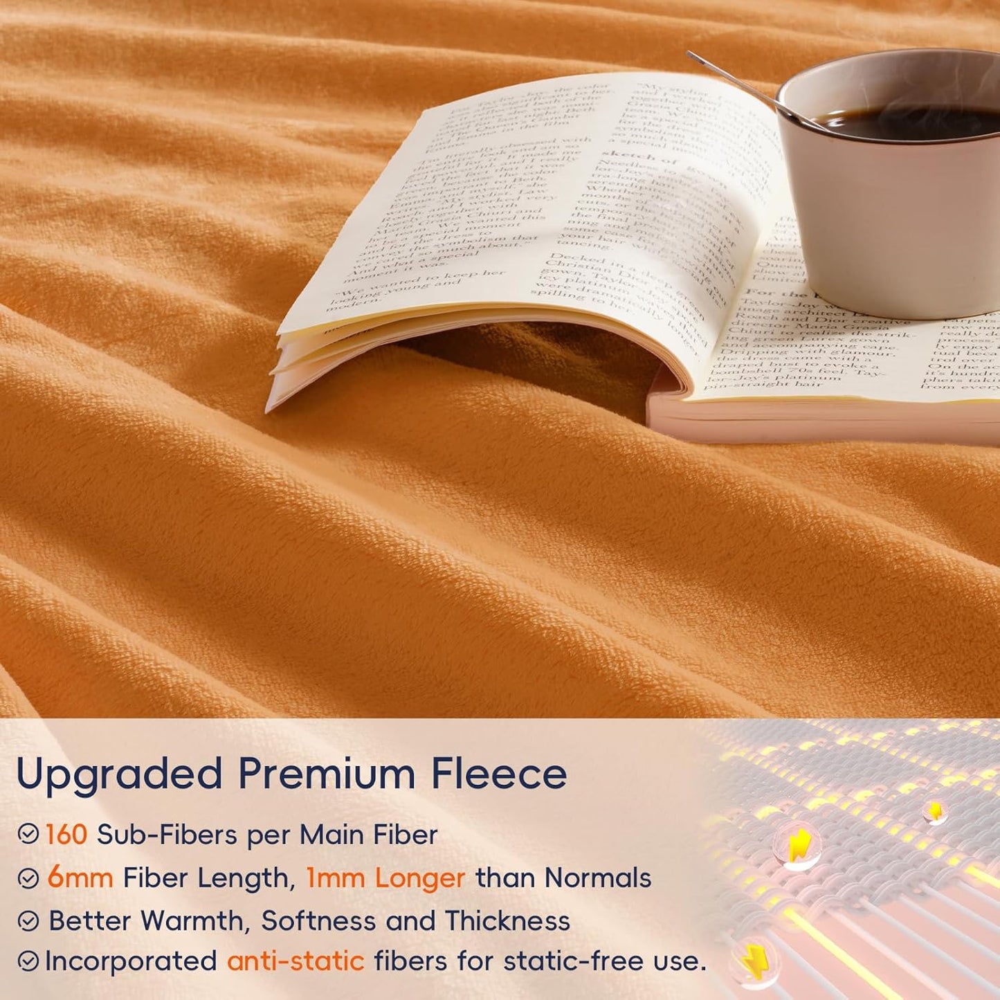 PHF Ultra Soft Fleece Blanket Twin Size, No Shed No Pilling Luxury Plush Cozy 300GSM Lightweight Blanket for Bed, Couch, Chair, Sofa Suitable for All Season, 66" x 90", Pumpkin Orange