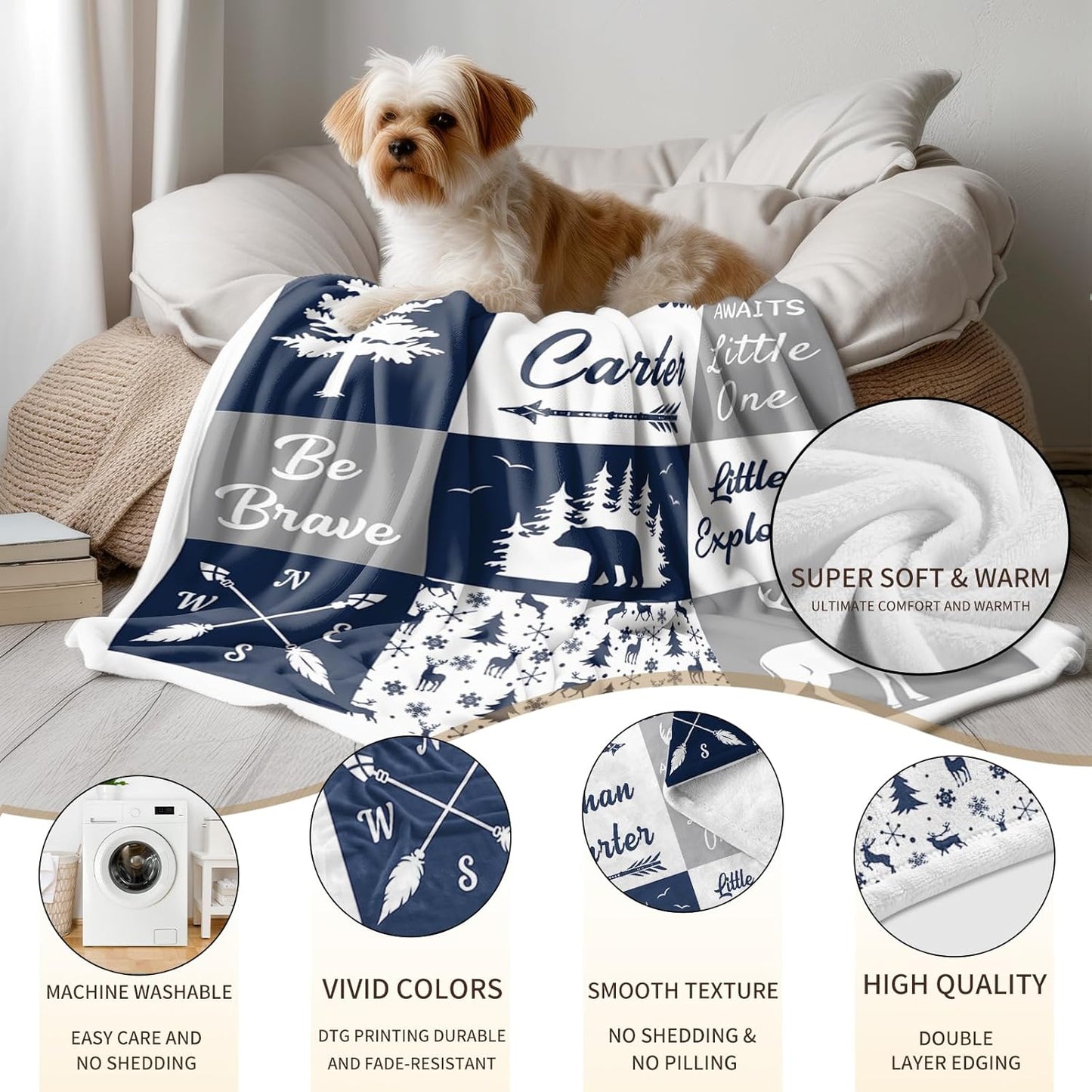 Ship Next Day, Personalized Baby Blankets - Printed in USA, Custom Name Blanket, Baby Blanket with Name, Ultra-Soft Cozy Fleece Blankets, Gifts for Baby Newborn Toddlers Boys & Girls Kids