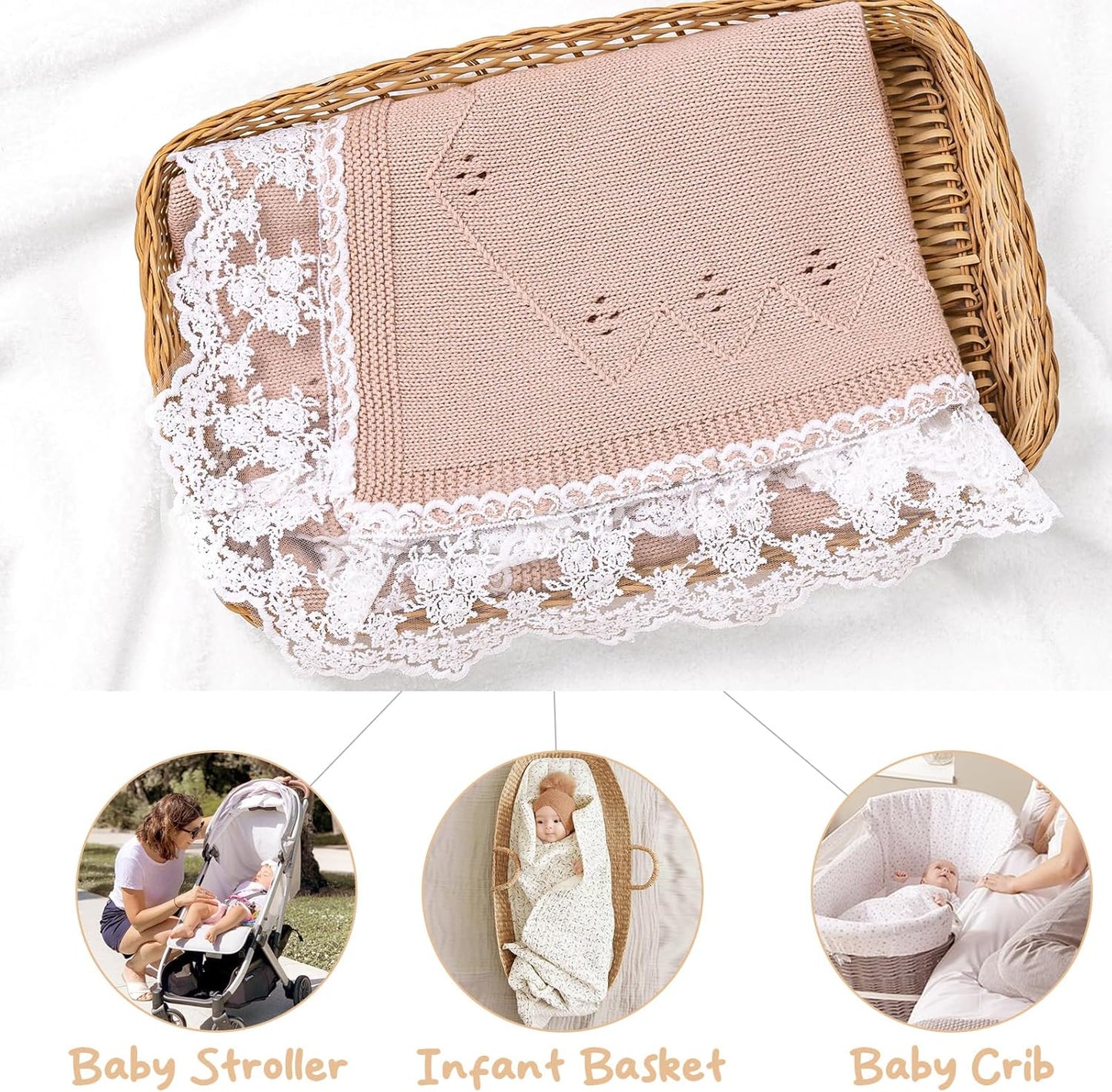 Booulfi Baby Blanket for Girl Toddler Newborn Swaddle Receiving Knit Cotton Blanket Throw Blanket Soft Crochet Preemie Small Crib Gender Neutral Infant Baby Boy Blankets