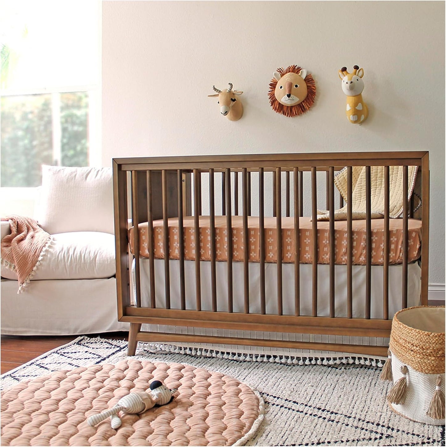 Crane Baby Crib Sheet, Copper Dash Neutral Crib Sheets & Toddler Sheets, 100% Cotton Sateen, 28" x 52", Breathable & Fitted