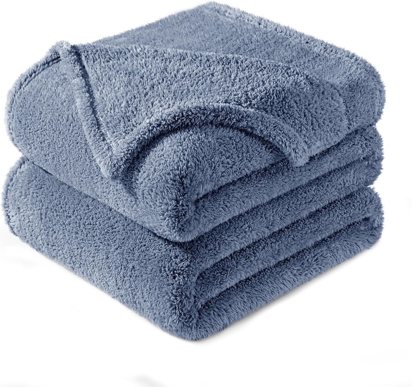 Exclusivo Mezcla Queen Size Flannel Fleece Blanket, Super Soft Velvet Plush Bed Blanket, Fuzzy Cozy and Warm for All Seasons, 90x90 Inches, Stone Blue