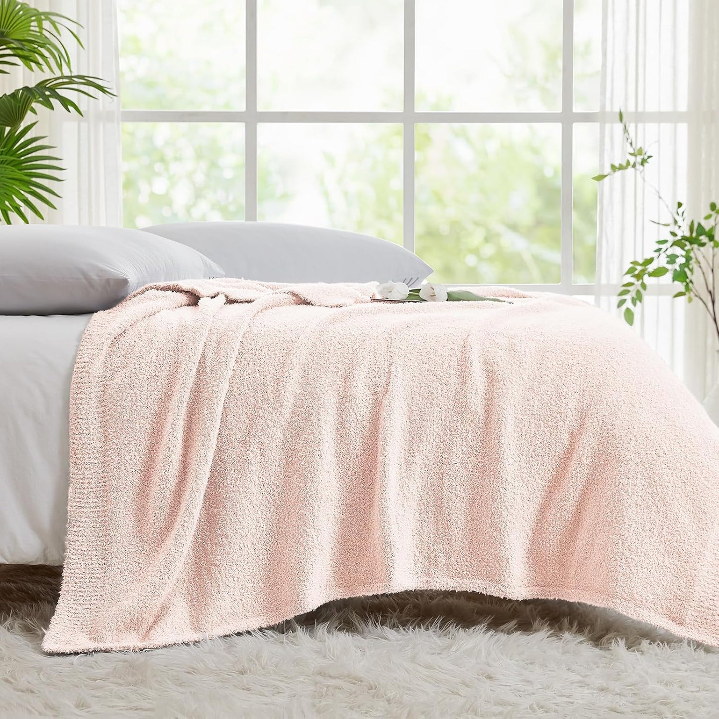 CYMULA Super Soft Pink Throw Blanket 50x60 inches- Lightweight Plush Fuzzy Fluffy Warm Cozy Blankets and Throws for Sofa Bed All Season Use