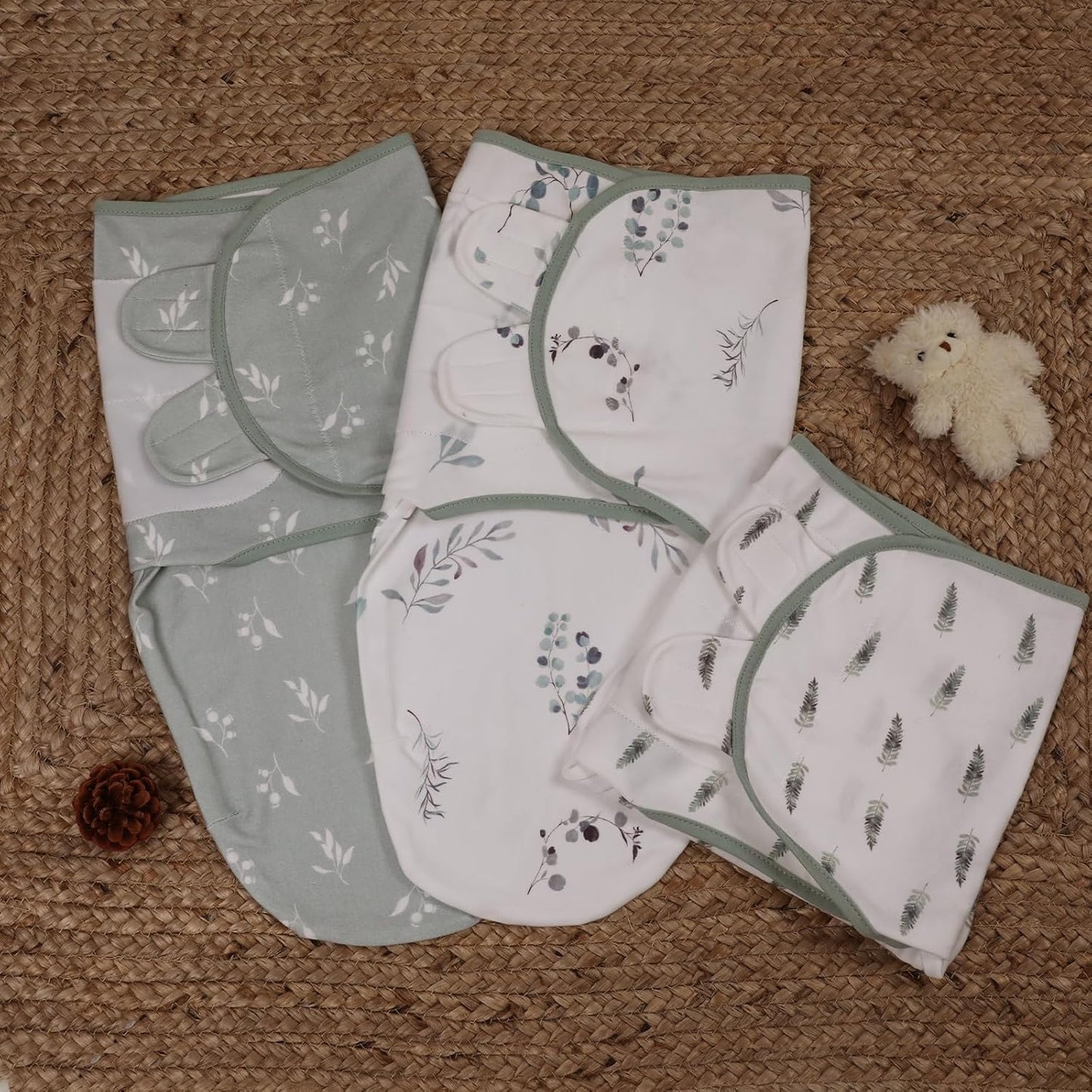 Baby Swaddle Sacks, 3-Pack Newborn Organic Cotton Swaddle Wrap, Adjustable Swaddling Blankets, Nursery Swaddling Essentials for Newborn 0-3 Months, Infant Shower Items Gift (Leaves & Trees)