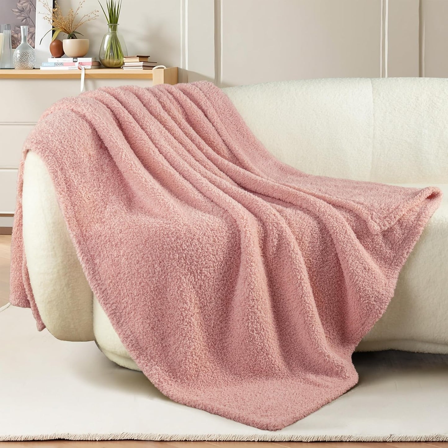 Exclusivo Mezcla Fleece Throw Blanket for Couch Sofa, Soft Warm and Fluffy Blankets for Women Men Girls Kids, Suitable for All Seasons, Dusty Pink, 50x60 Inches