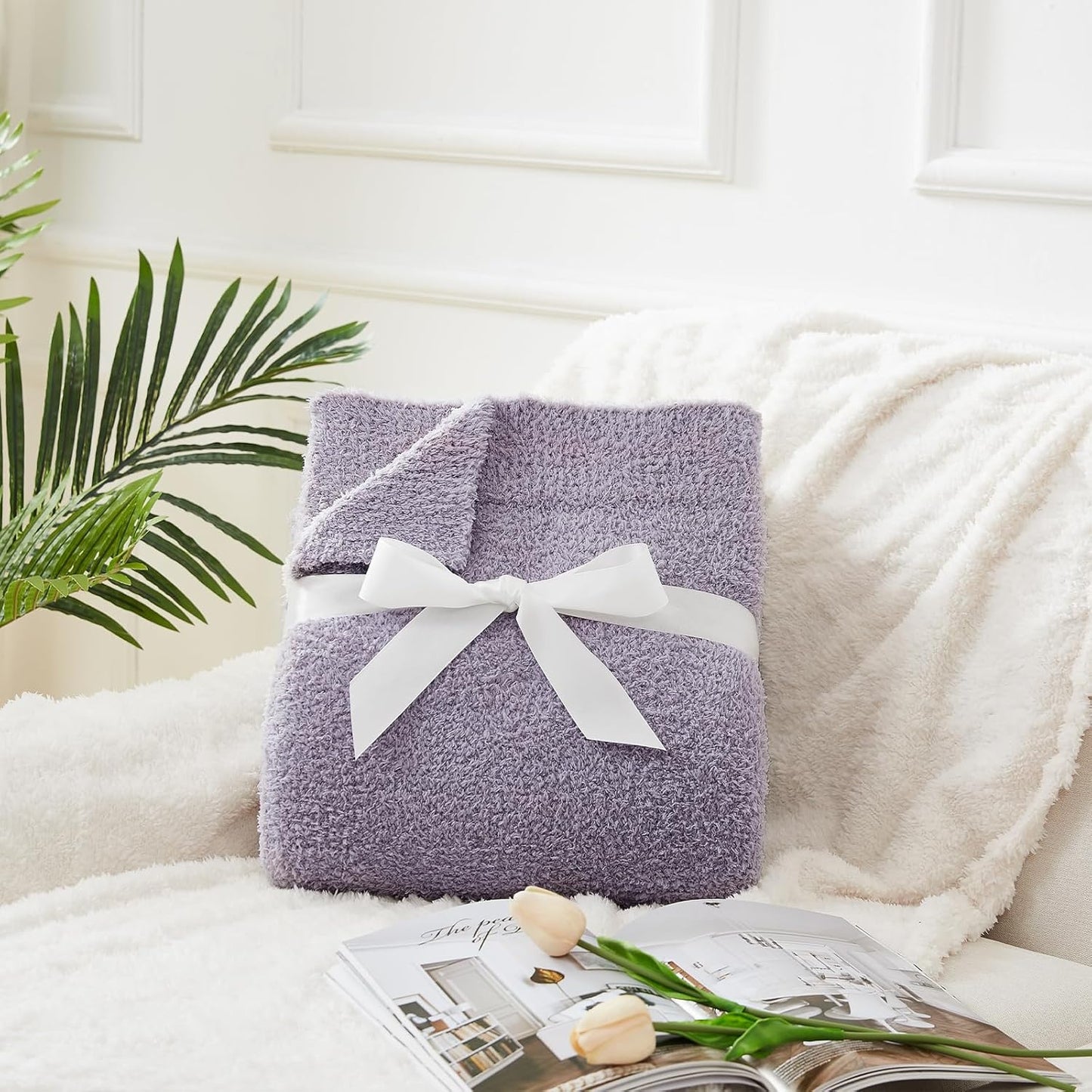 CYMULA Knit Throw Blanket for Couch Purple - Super Soft Lightweight Plush Fuzzy Fluffy Cozy Blankets and Throws for Sofa Bed, 60 x 80 inches