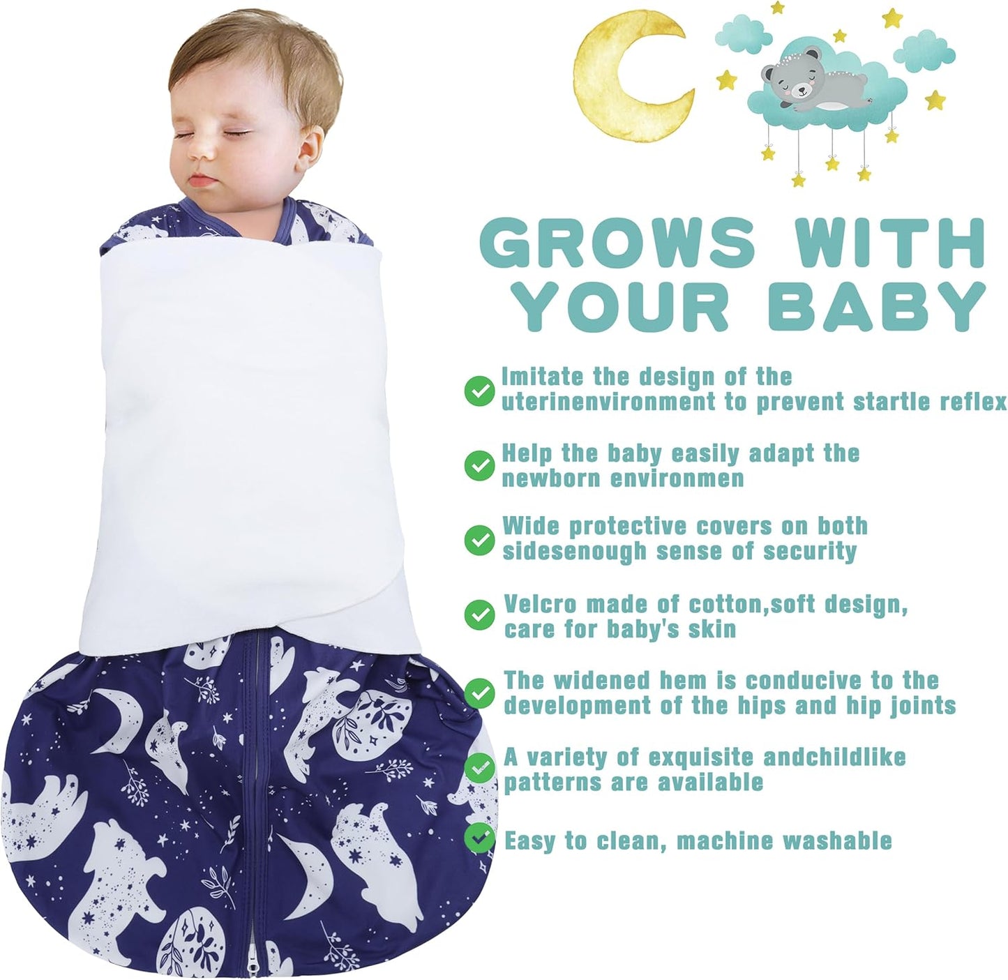 Newborn Sleep Sack Baby Swaddle,3-Way Adjustable Wearable Blanket,100% Rayon Cotton Swaddling Sleeping Bag，TOG 0.5 (Fox & Dinosaurs, 6-12 Months)