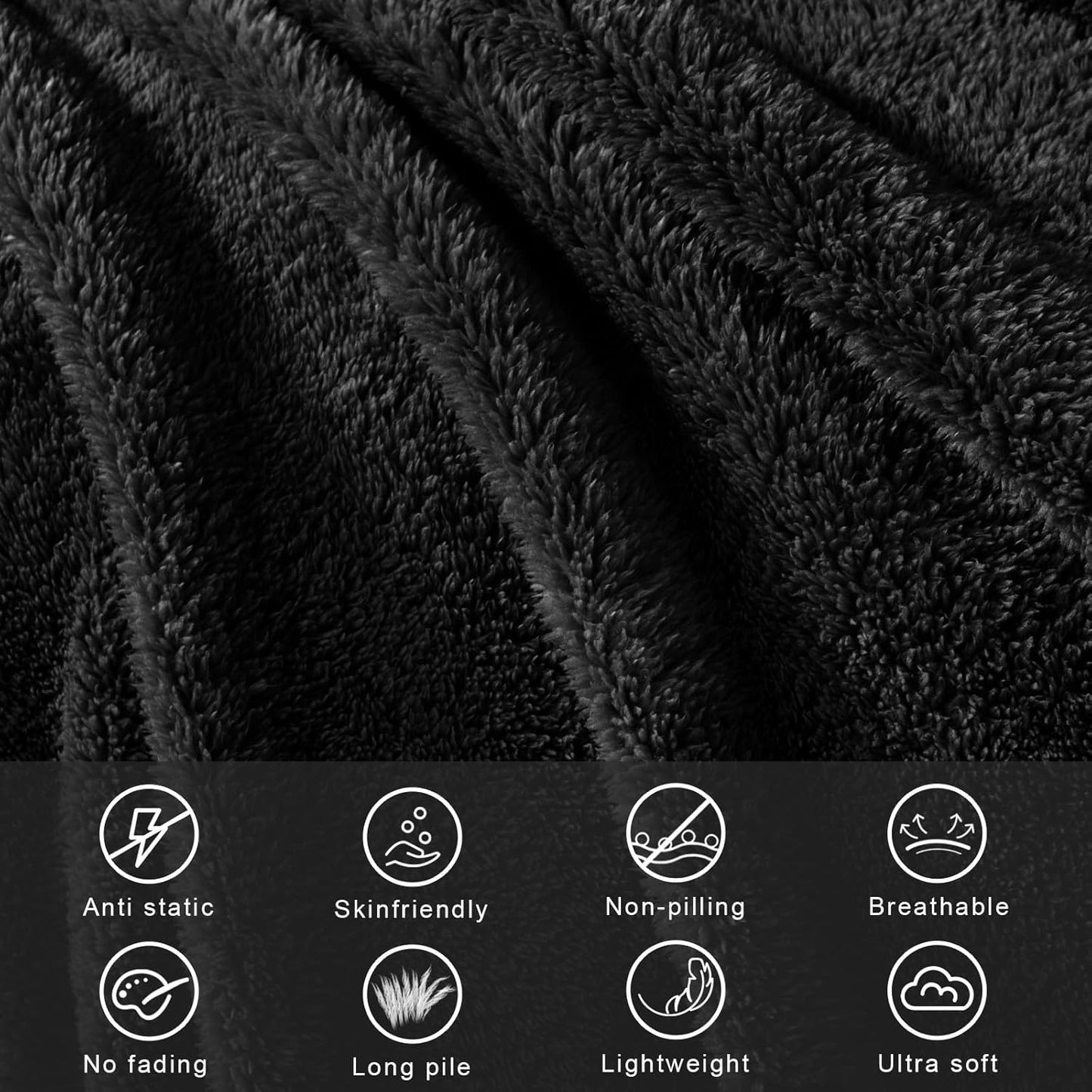 Exclusivo Mezcla Soft Fleece Throw Blanket for Couch, Super Soft Velvet Plush Bed Blanket, Fuzzy Cozy and Warm for All Seasons, 50x60 Inches, Black