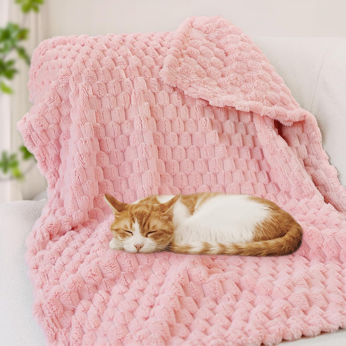 HOMRITAR Baby Blanket for Boy Girls 3D Jacquard Fluffy Toddler Blankets Soft Warm Cozy Flannel Fleece Warm Bed Blanket Nursery, Stroller Newborn Infant Bedding, 30 x 40 Inch (Light Pink)