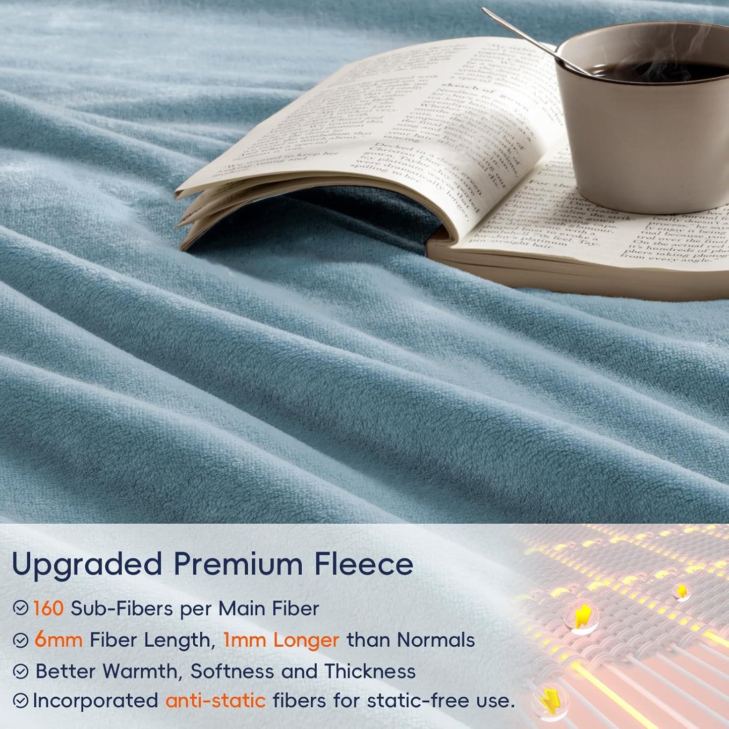 PHF Ultra Soft Fleece Blanket Twin Size, No Shed No Pilling Luxury Plush Cozy 300GSM Lightweight Blanket for Bed, Couch, Chair, Sofa Suitable for All Season, 66" x 90", Dusty Blue