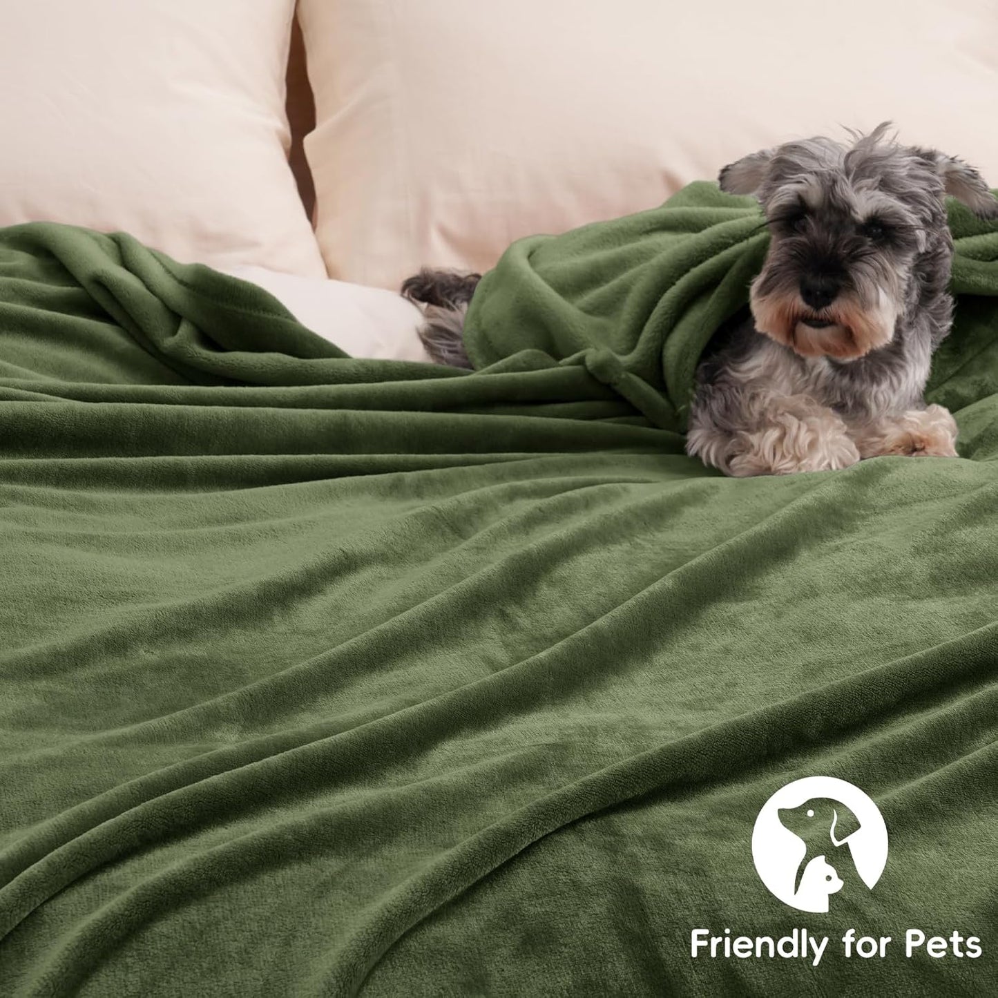 PHF Ultra Soft Fleece Blanket Queen Size, No Shed No Pilling Luxury Plush Cozy 300GSM Lightweight Blanket for Bed, Couch, Chair, Sofa Suitable for All Season, 90" x 90", Olive Green