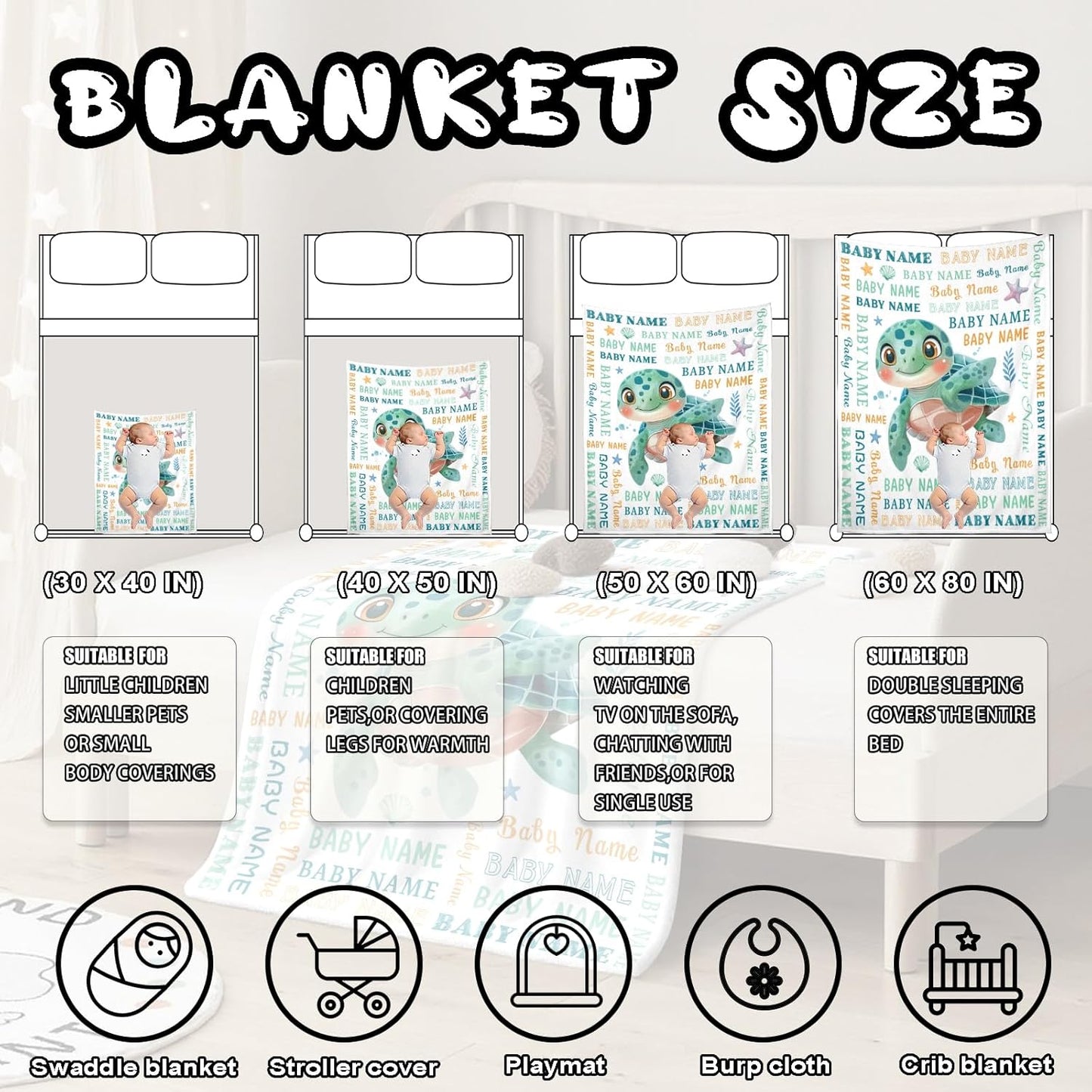 Ship Next Day, Personalized Baby Blanket – Printed in USA, Custom Baby Blanket for Boys & Girls, Baby Blanket with Name, Baby Shower, Easter, Christmas, Birthday Newborn & Toddler Gifts, Baby Gifts