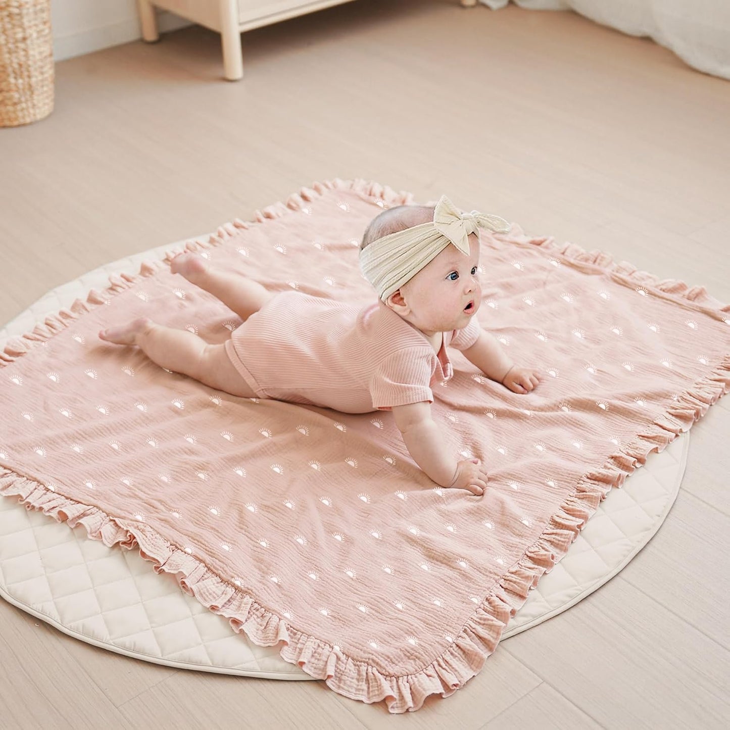 Konssy Flounce Muslin Baby Blankets, Cotton Crib Blanket for Baby Infant Toddler, Super Soft and Lightweight Nursery Blankets 40"x36" (Sun)