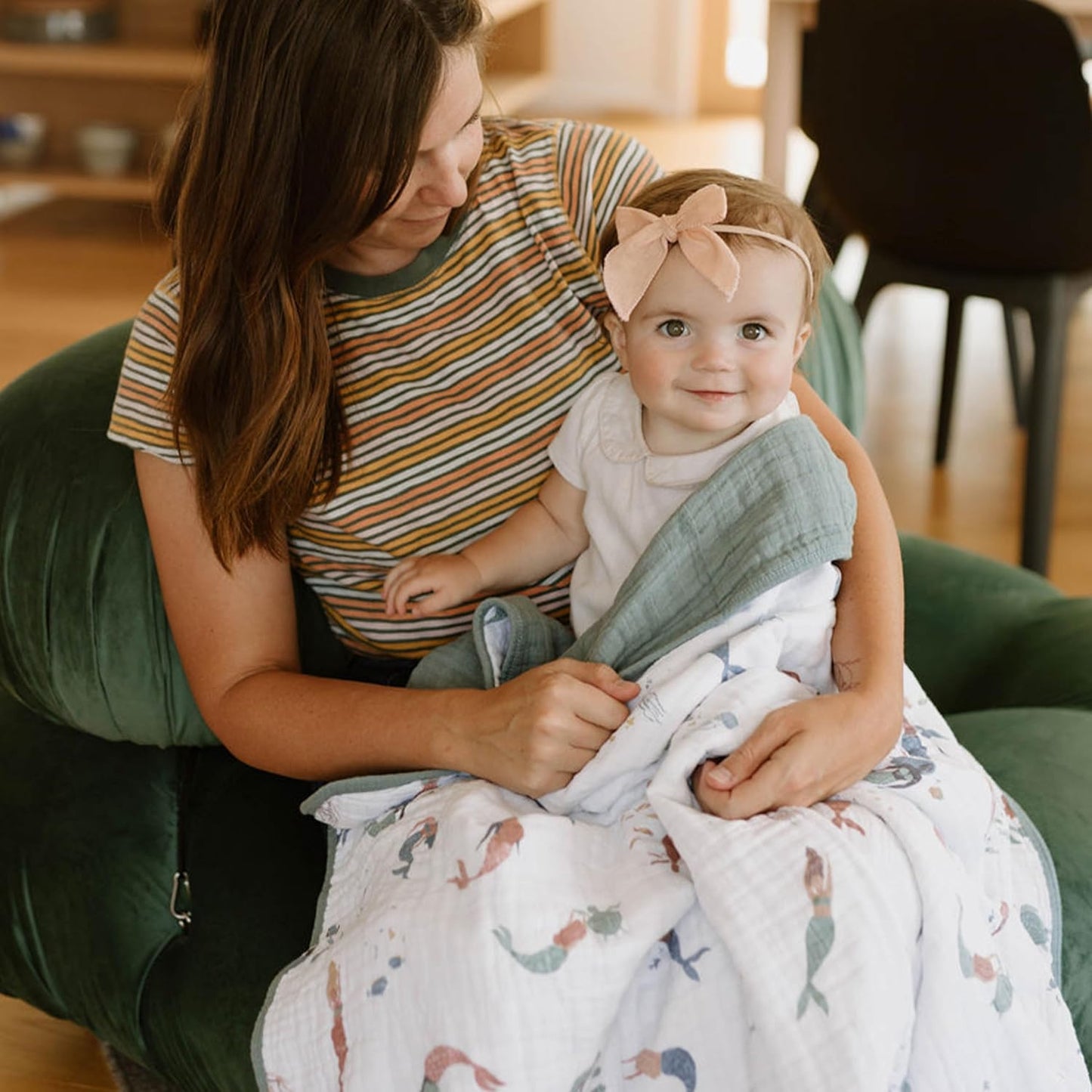 Little Unicorn Original Premium Cotton Quilt | Multi-Layered & Extra-Soft Muslin Fabric |for Babies & Toddlers (Mermaids)