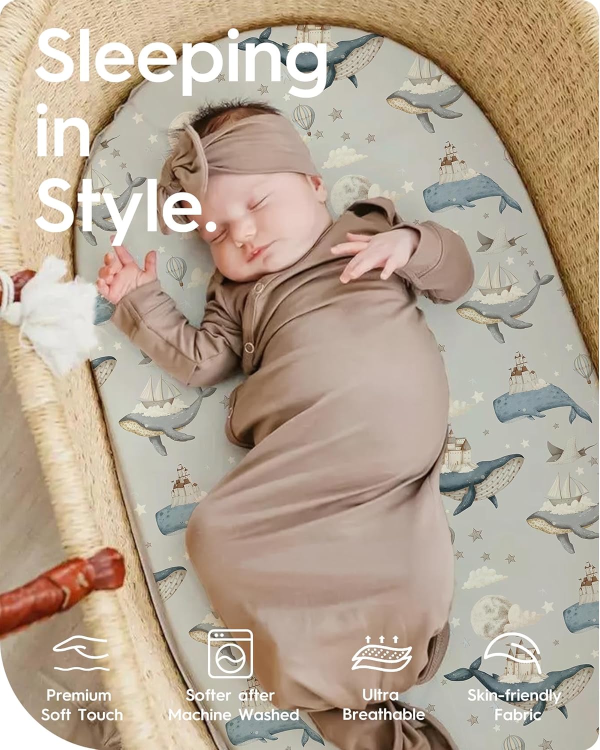 Bassinet Sheets for Baby Boy Girl, TotBasic Buttery Soft Universal Bassinet Fitted Sheet, Compatible with Halo, Mika Micky, Baby Delight, Dream On Me, Maxi COSI & More Bassinet Mattress