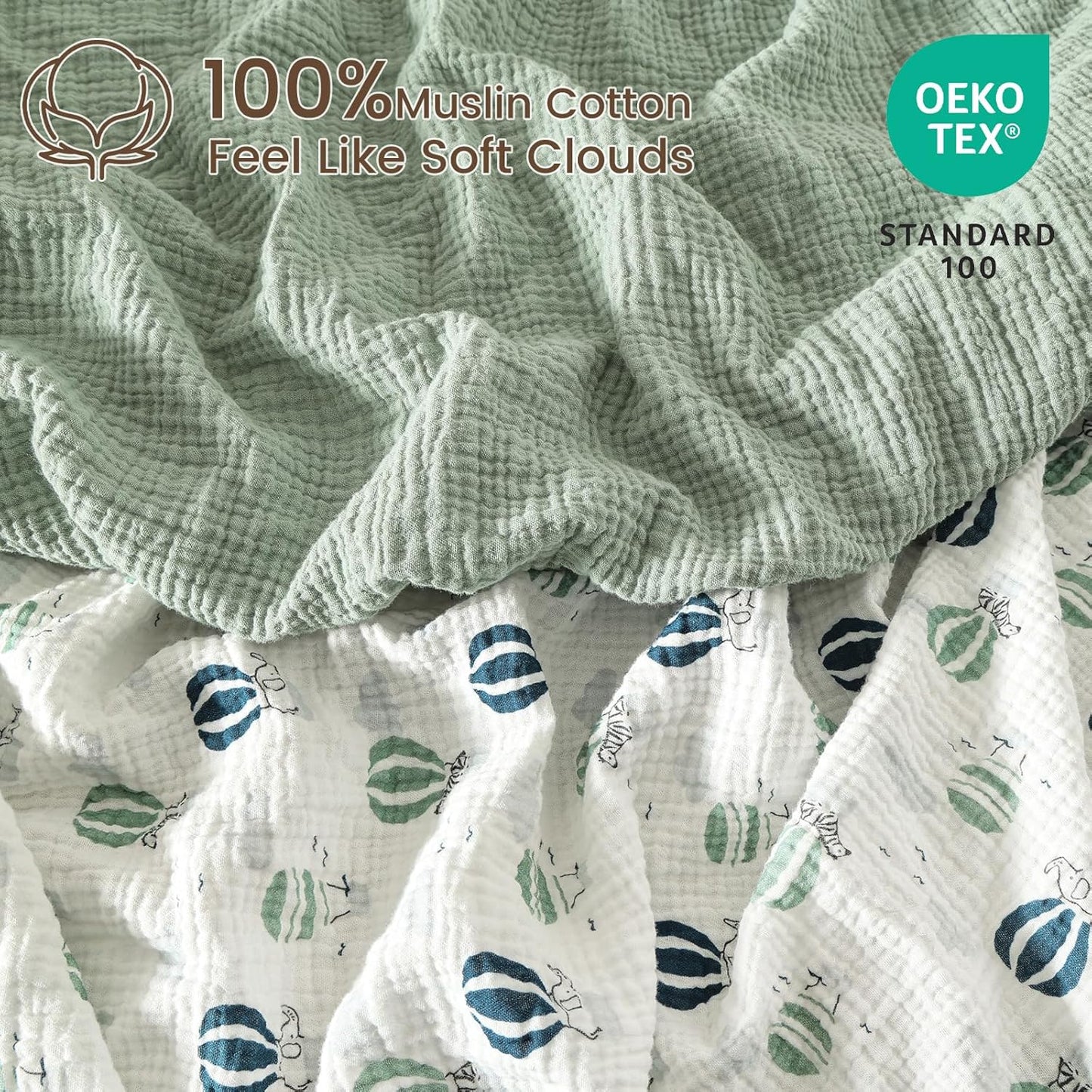david's kids Muslin Crib Sheets for Boys Girls, 2 Pack 100% Cotton Soft Breathable Fitted Baby Sheet Set, 28x52 Inch Fits Standard Crib and Toddler Mattresses, Animals
