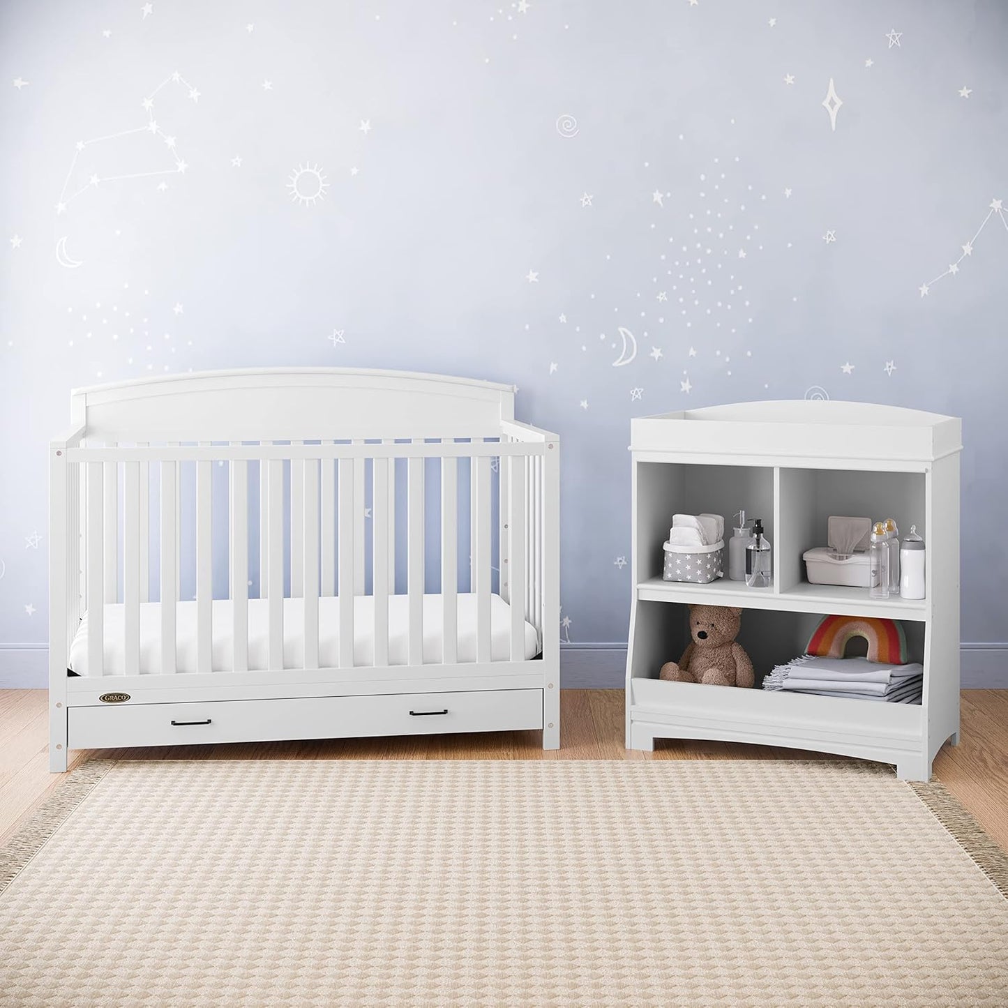 Graco Benton 5-in-1 Convertible Crib with Drawer (White) - Converts from Baby Crib to Toddler Bed, Daybed and Full-Size Bed, Fits Standard Full-Size Crib Mattress, Adjustable Mattress Support Base