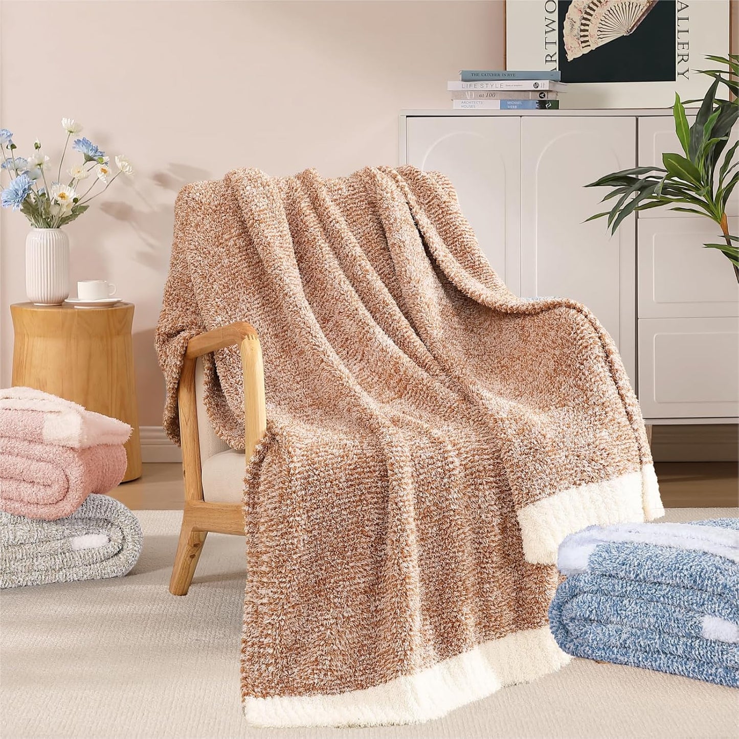 WRENSONGE Throw Blanket Cationic Dyeing Burnt Orange Soft Cozy Fluffy Warm Hand Made Weave Throw Blankets for Couch, Sofa, Chair, Bed, Camping, Picnic, Travel Lightweight Bed Blanket - 60"*80"