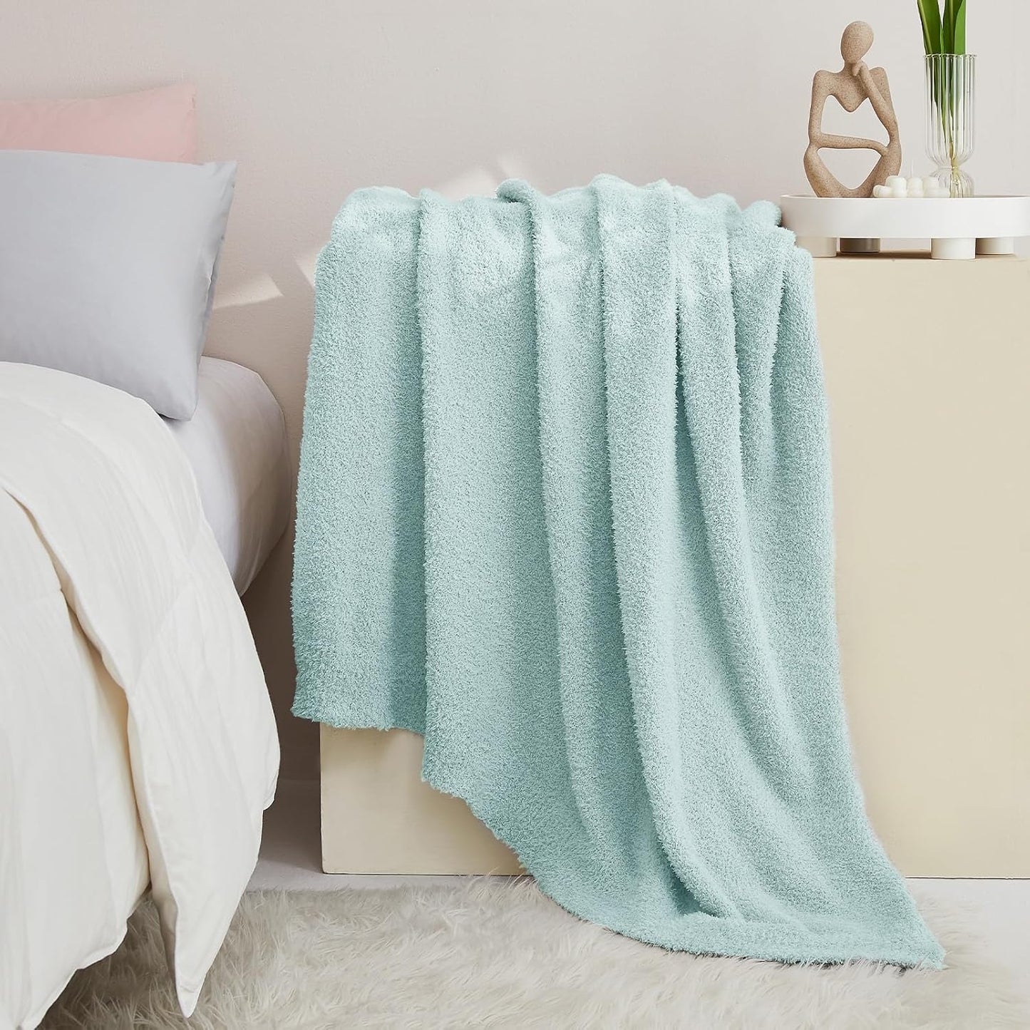 CYMULA Knit Throw Blanket for Couch Sky Blue - Super Soft Lightweight Plush Fuzzy Fluffy Cozy Blankets and Throws for Sofa Bed, 60 x 80 inches