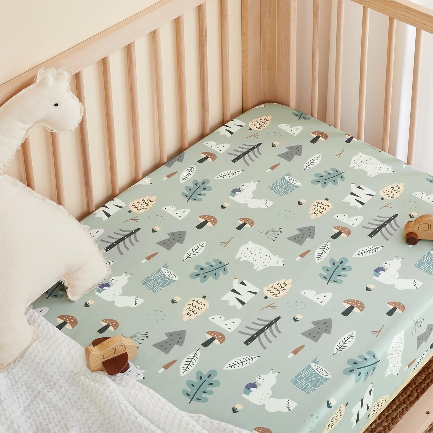 TILLYOU Baby Crib Sheets for Boys Girls, Super Soft Toddler Bed Sheets, 2 Pack Sheets for Standard Crib Mattress 28x52in, Jungle Walk and White Stripes