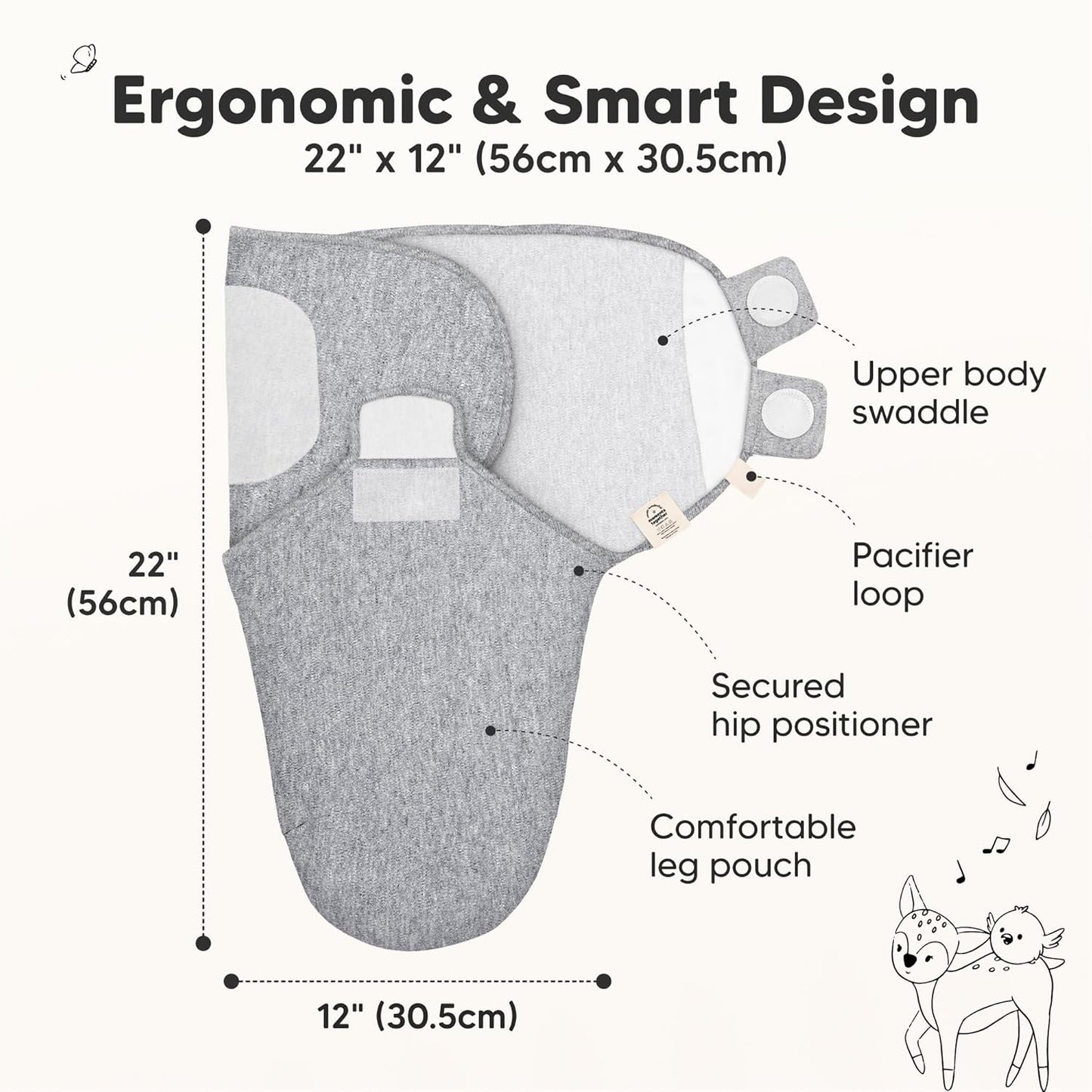 3-Pack Organic Baby Swaddle Sleep Sacks - Swaddles for Newborns, Infant 0-3 Months, Baby Girls, Boys, Soft & Snug Newborn Sleep Sack, Nursery Swaddling Blankets (Cloud)