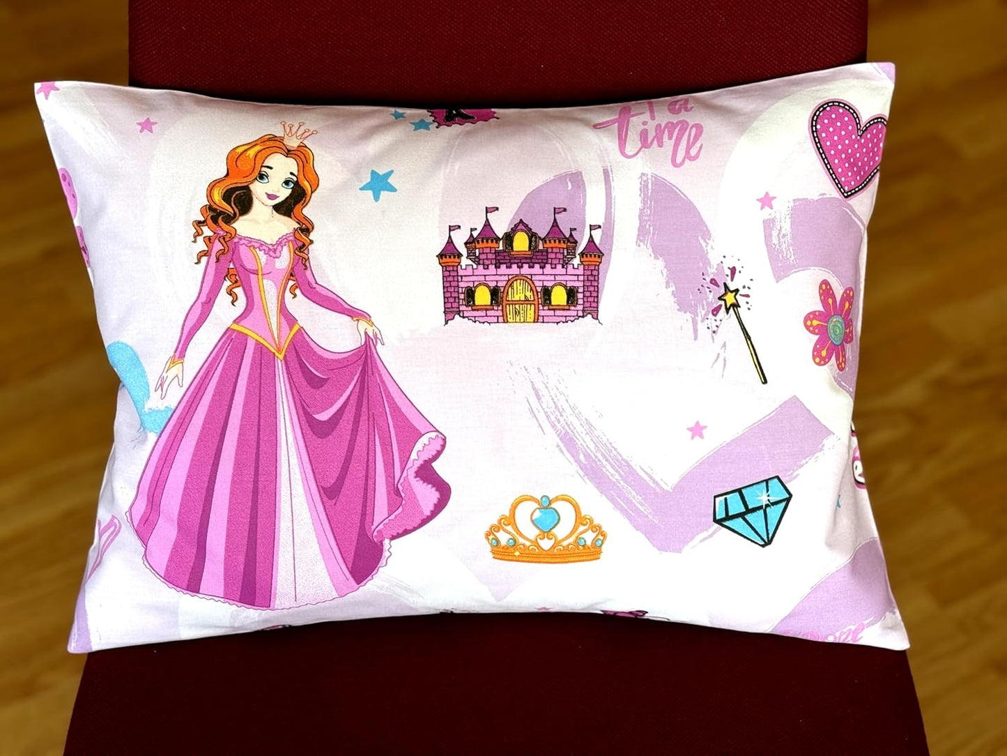 Travel Toddler Pillowcase 13 x 18 - Cotton Toddler Pillow Case Princess Pillows for Girls, Baby Pink Toddler Pillowcase - Princess with Diamonds