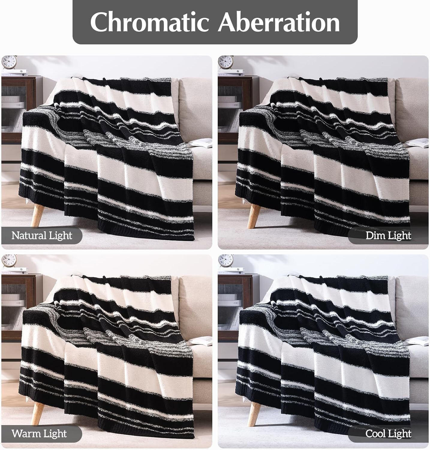 WRENGONGE Black White Throw Blanket, 50x70 Soft Cozy Striped Throw Blankets for Couch, Sofa, Bed, Travel, Lightweight Fluffy Warm Plush Decorative Blankets for Women, Men,Kids Gift