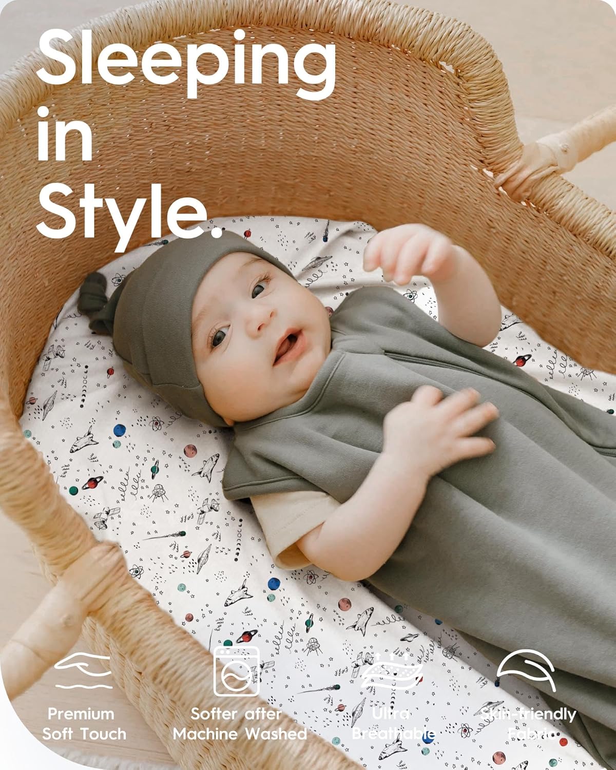 Bassinet Sheets for Baby Boy Girl, TotBasic Buttery Soft Universal Bassinet Fitted Sheet, Compatible with Halo, Mika Micky, Baby Delight, Dream On Me, Maxi COSI & More Bassinet Mattress(Space&Galaxy)