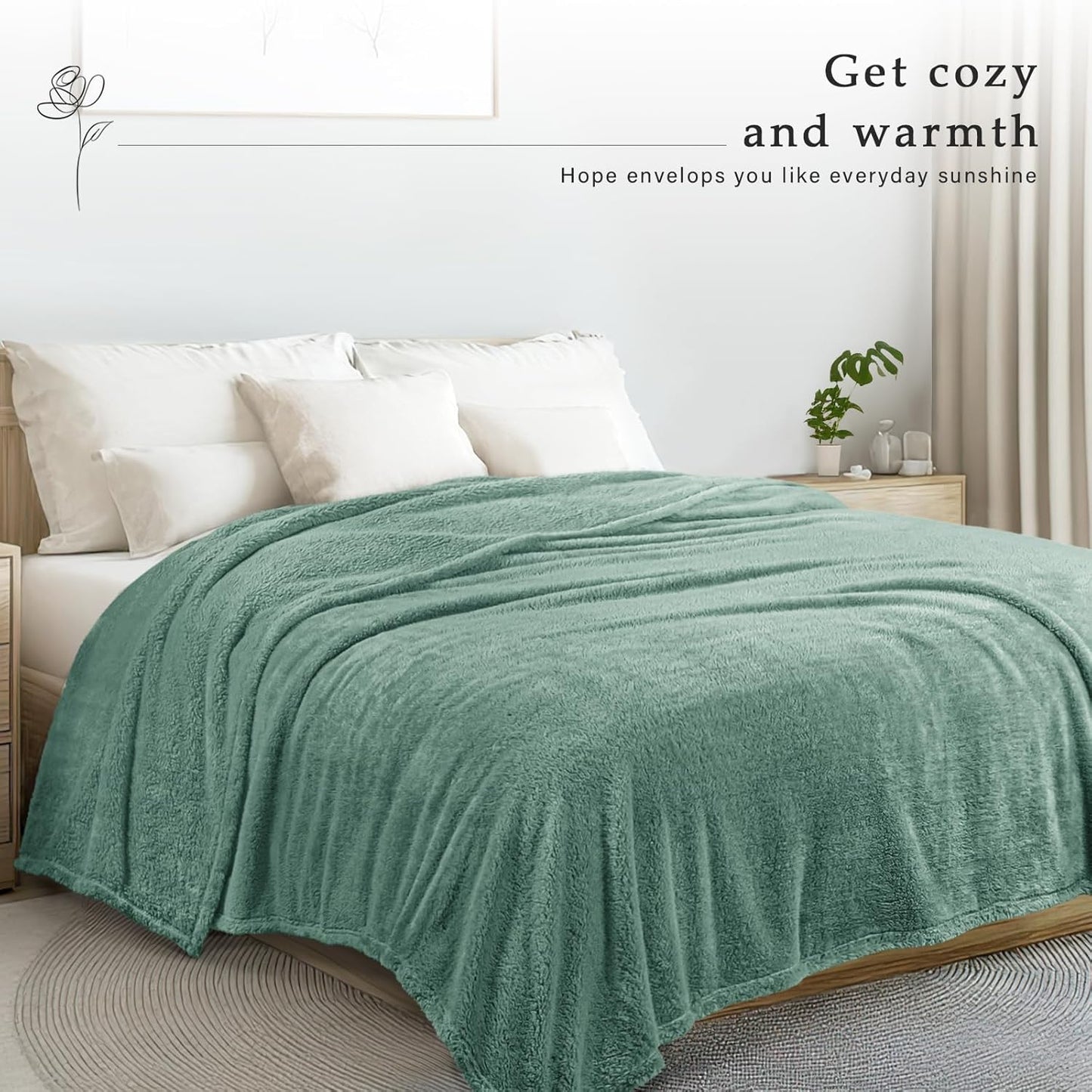 Exclusivo Mezcla King Size Flannel Fleece Blanket, Super Soft Velvet Plush Bed Blanket, Fuzzy Cozy and Warm for All Seasons, 90x104 Inches, Celadon