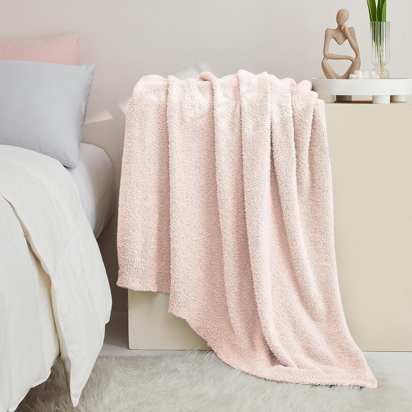 CYMULA Pink Soft Throw Blanket Twin Size Pink 60x80 inches - Lightweight Plush Fuzzy Fluffy Warm Cozy Blankets and Throws for Sofa Bed All Season Use