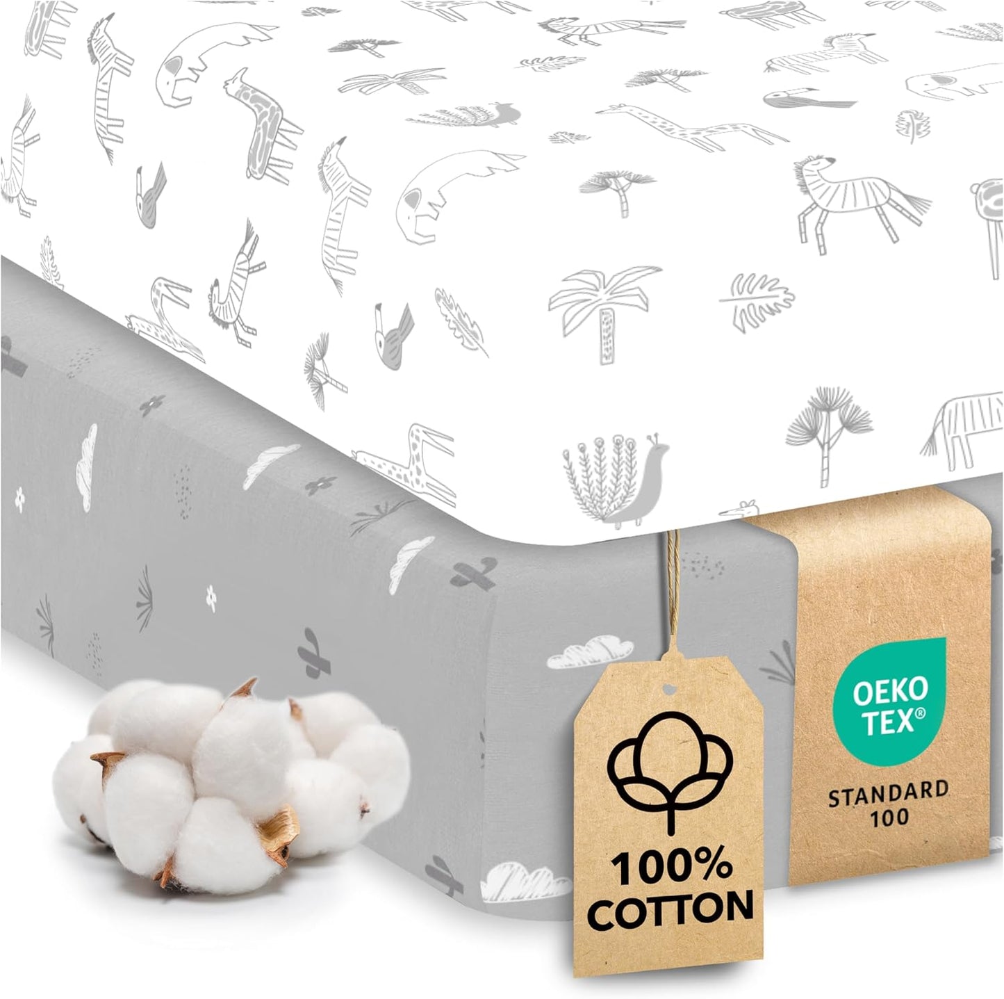 Sweety Fox 2-Pack Crib Sheets - Soft Jersey Cotton Fitted Sheets for Boys and Girls, Mini Crib Sheets, Toddler Bed Sheets (Savanna)