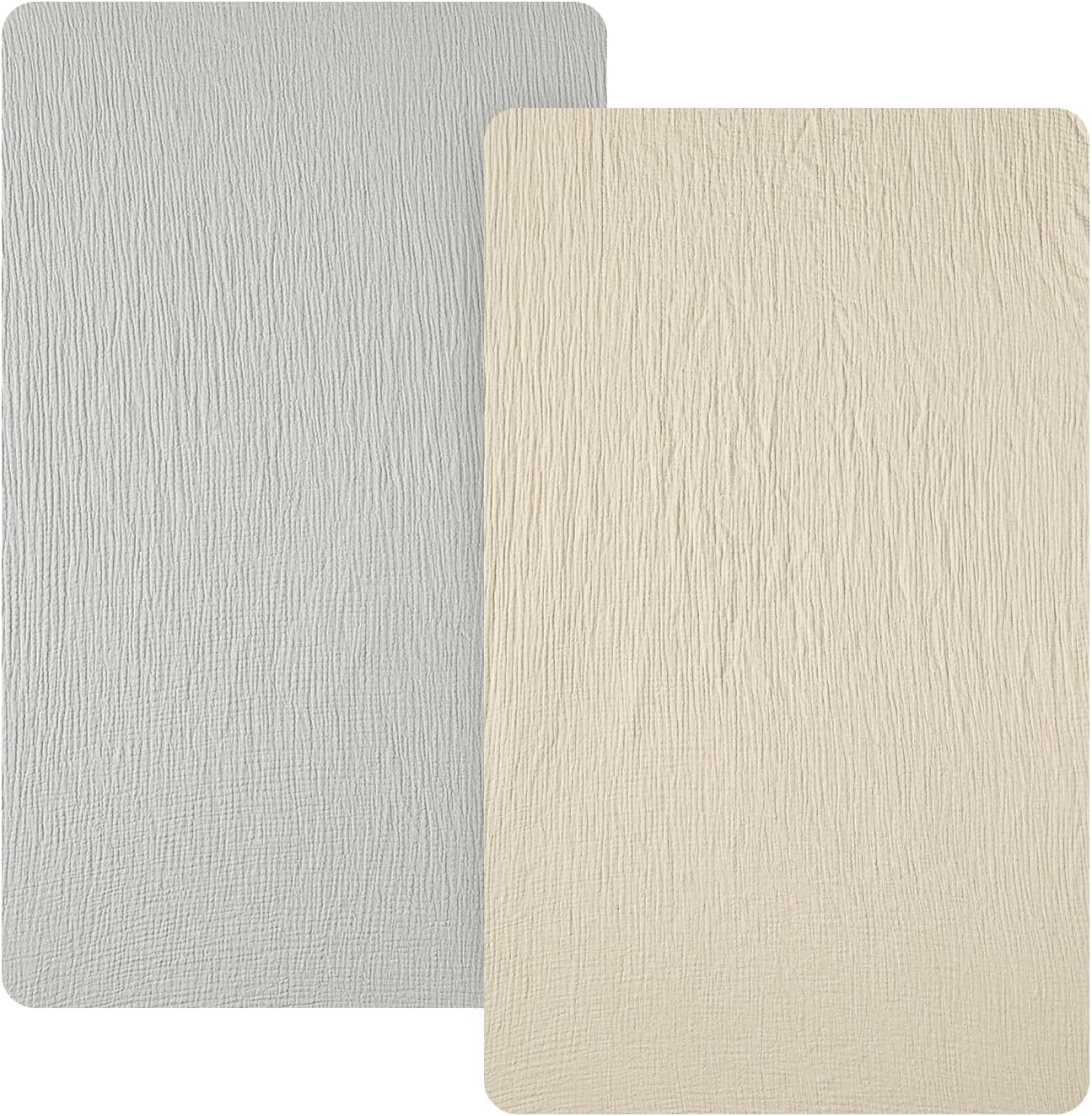 david's kids Muslin Mini Crib Sheets, 2 Pack Cotton Pack N Play Sheets for Boys Girls Neutral, Soft Breathable Baby Sheets Fit Pack N Play, Playard and Mini Crib Mattresses, Oat Milk & Light Gray