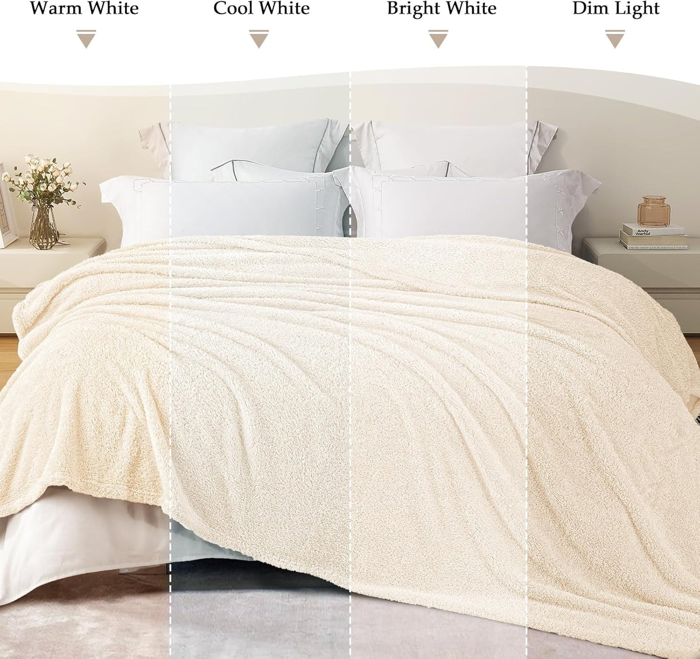 Exclusivo Mezcla Fleece Throw Blanket for Couch Sofa, Soft Warm and Fluffy Blankets for Women Men Girls Kids, Suitable for All Seasons, White, 50x60 Inches