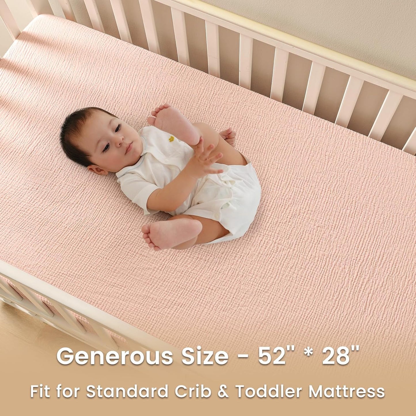 david's kids Muslin Crib Sheets for Boys Girls, 2 Pack 100% Cotton Soft Breathable Fitted Baby Sheet Set, 28x52 Inch Fits Standard Crib and Toddler Mattresses, Snow White & English Rose