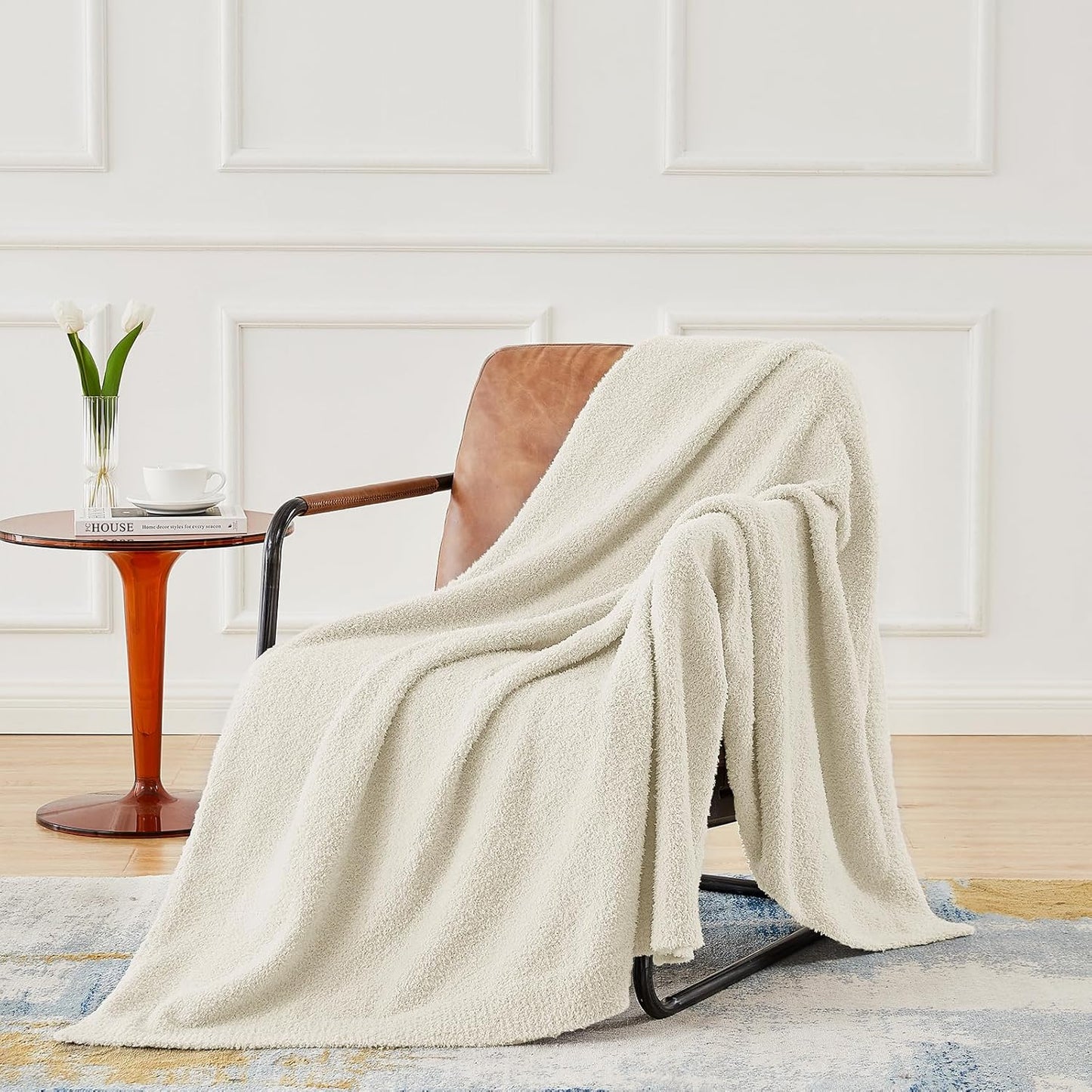 CYMULA Super Soft Knit Throw Blanket Throw Size Beige - Lightweight Plush Fuzzy Fluffy Warm Cozy Blankets and Throws for Sofa Bed All Season Use, 50x60 inches
