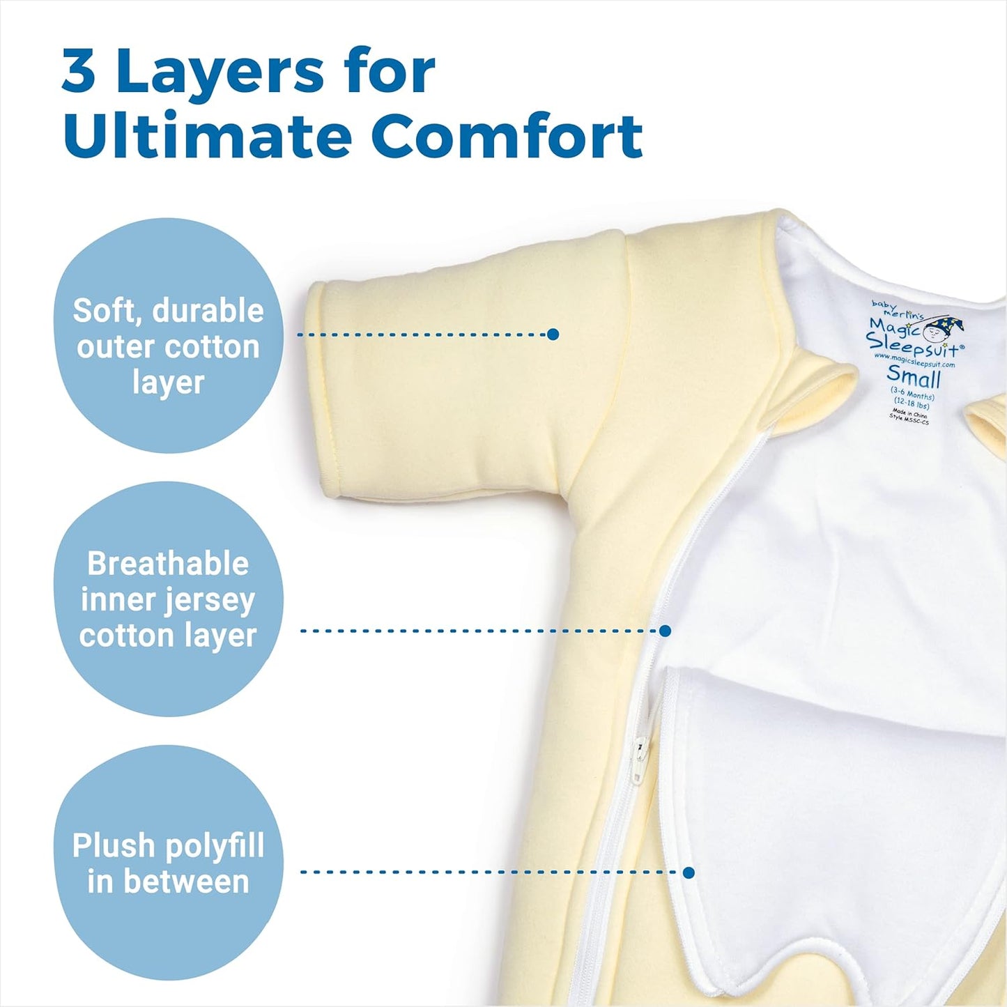 Baby Merlin's Magic Sleepsuit - Cotton Baby Swaddle Transition Product - Soft and Breathable Design, Double Zipper for Easy Diaper Changes, Promotes Safe Sleep - Blue - Large 18-21lbs