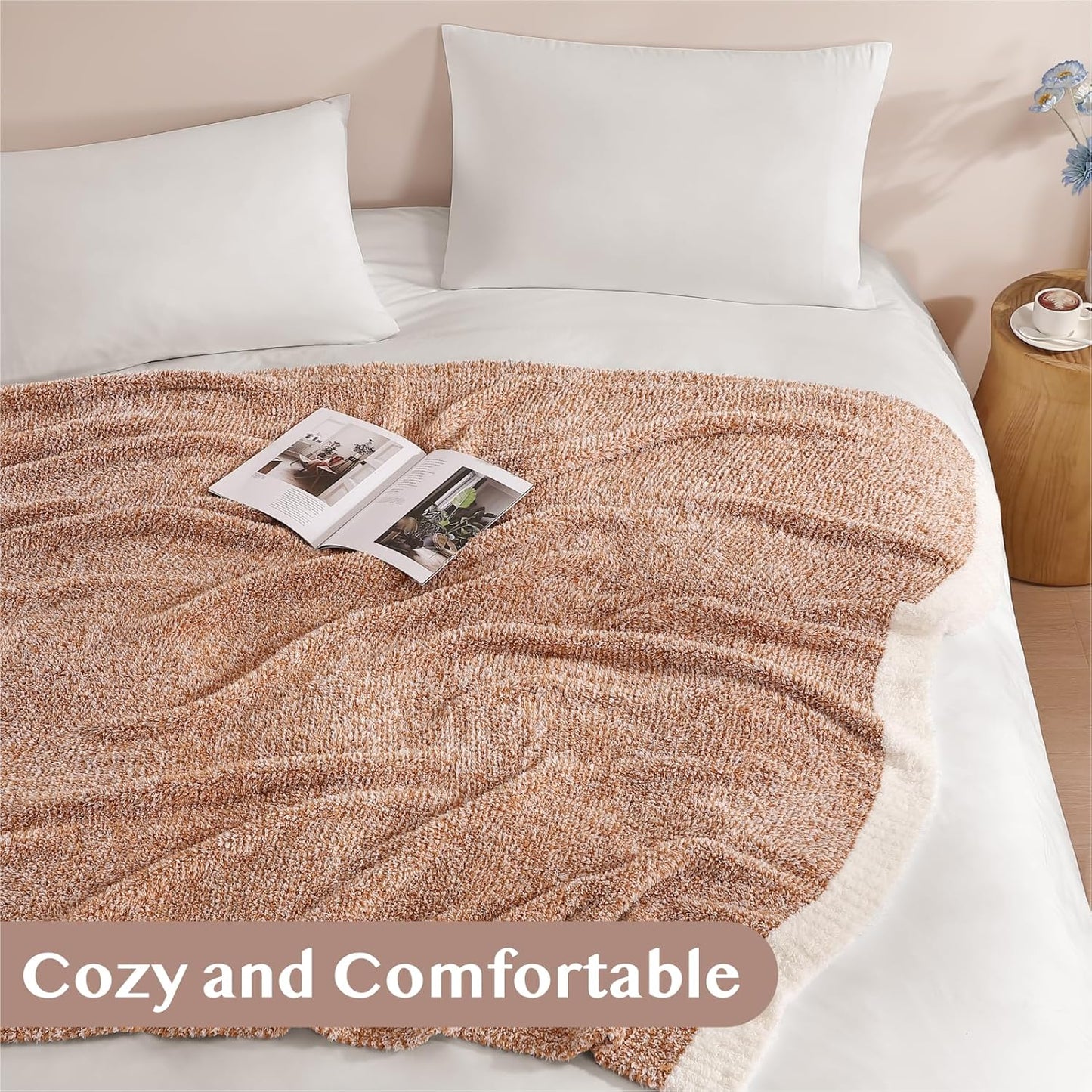 WRENSONGE Throw Blanket Cationic Dyeing Burnt Orange Soft Cozy Fluffy Warm Hand Made Weave Throw Blankets for Couch, Sofa, Chair, Bed, Camping, Picnic, Travel Lightweight Bed Blanket - 60"*80"