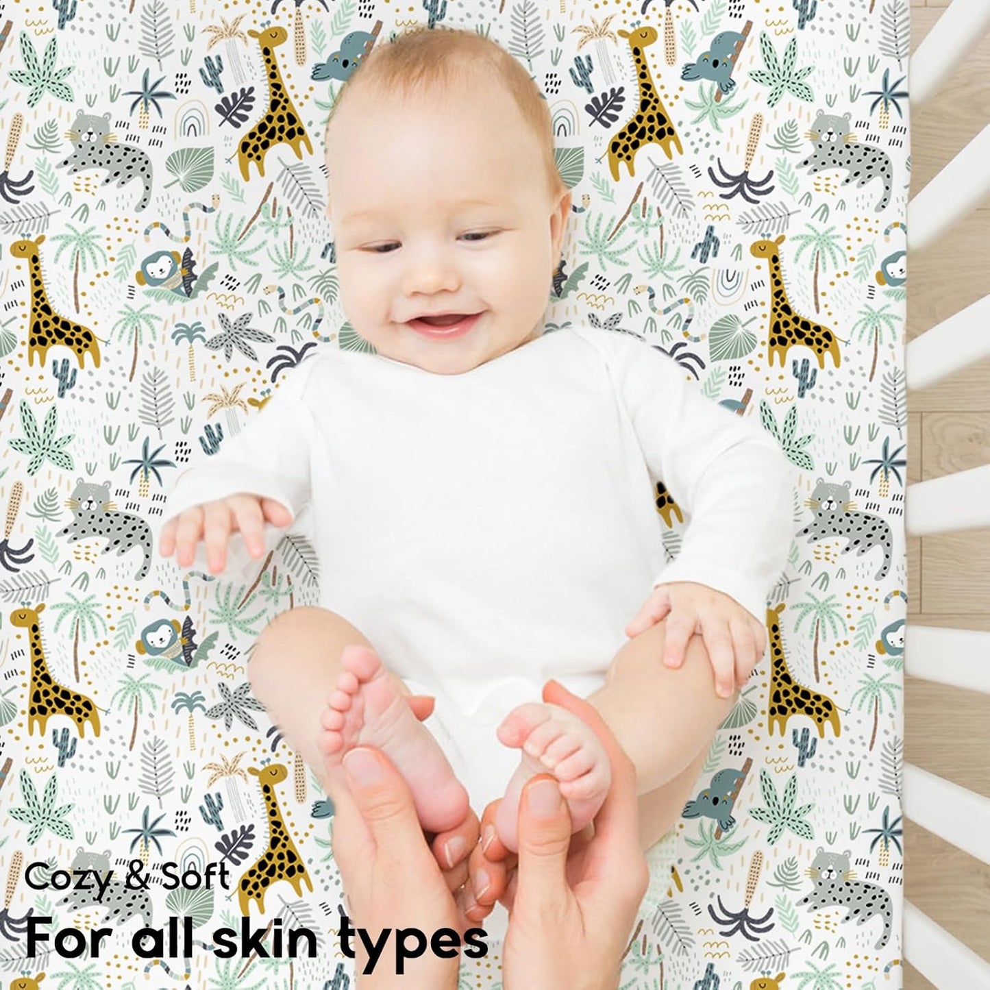 Yoofoss Pack and Play Sheets Fitted, Mini Crib Sheets 2-Pack for Pack N Play Mattress, Stretchy Playard Sheet, Soft and Breathable Green+Giraff