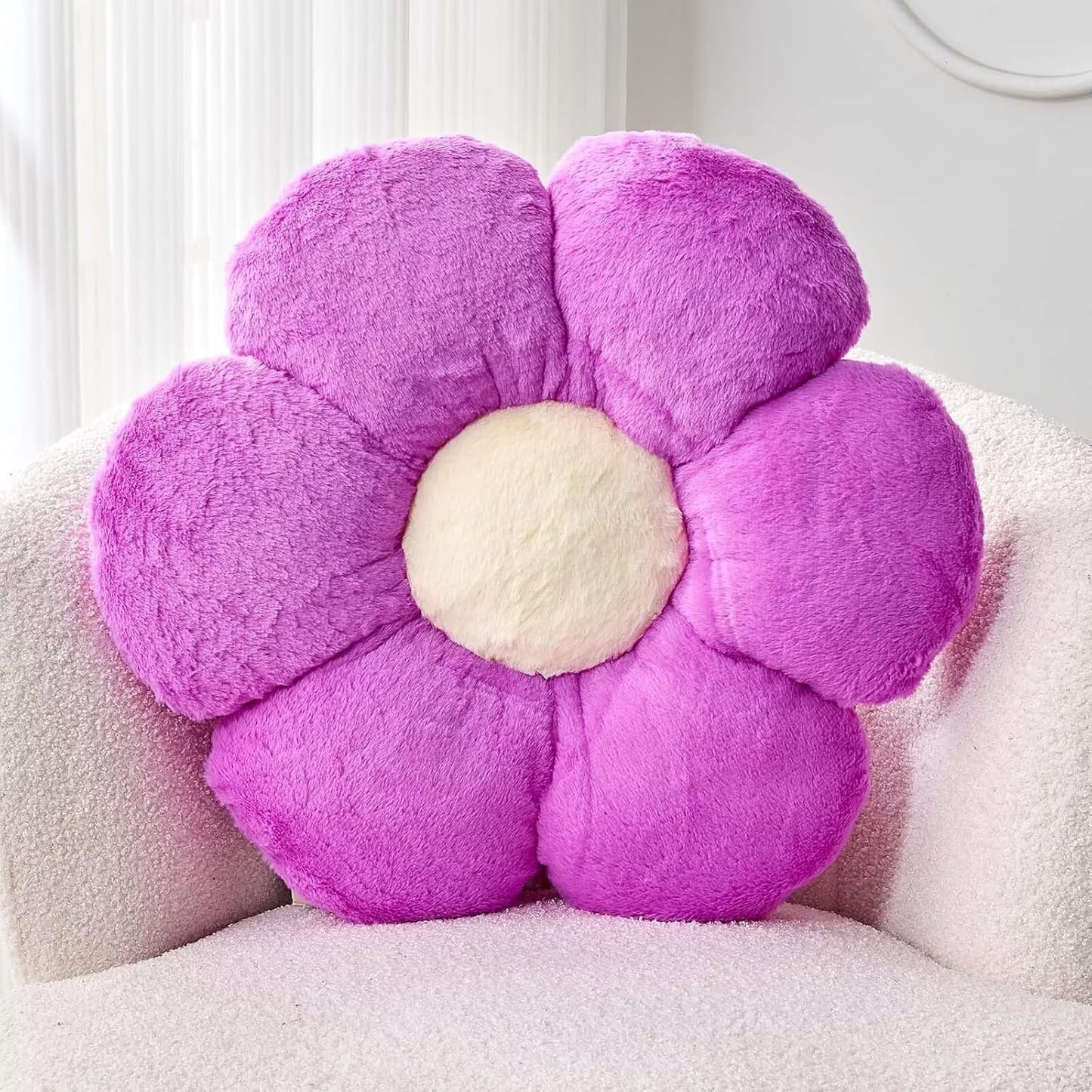Purple Flower Pillow, 17.7" Flower Shaped Plush Decorative Throw Pillow for Bed
