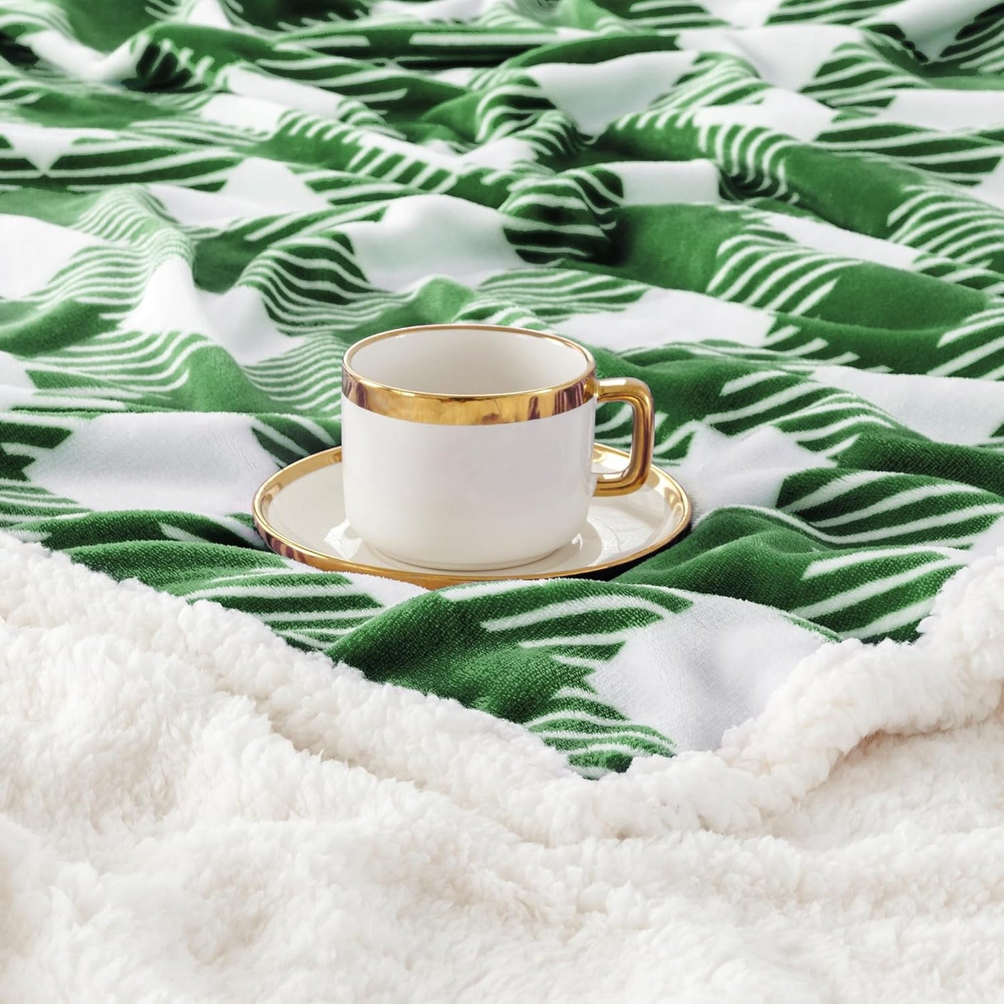 Touchat Sherpa Plaid Twin Blanket 60" X 70", Fuzzy Fluffy Soft Cozy Throw Blanket, Twin Size Plush Fleece Flannel Plush Microfiber Blanket for Couch Bed Sofa (GreenWhite)