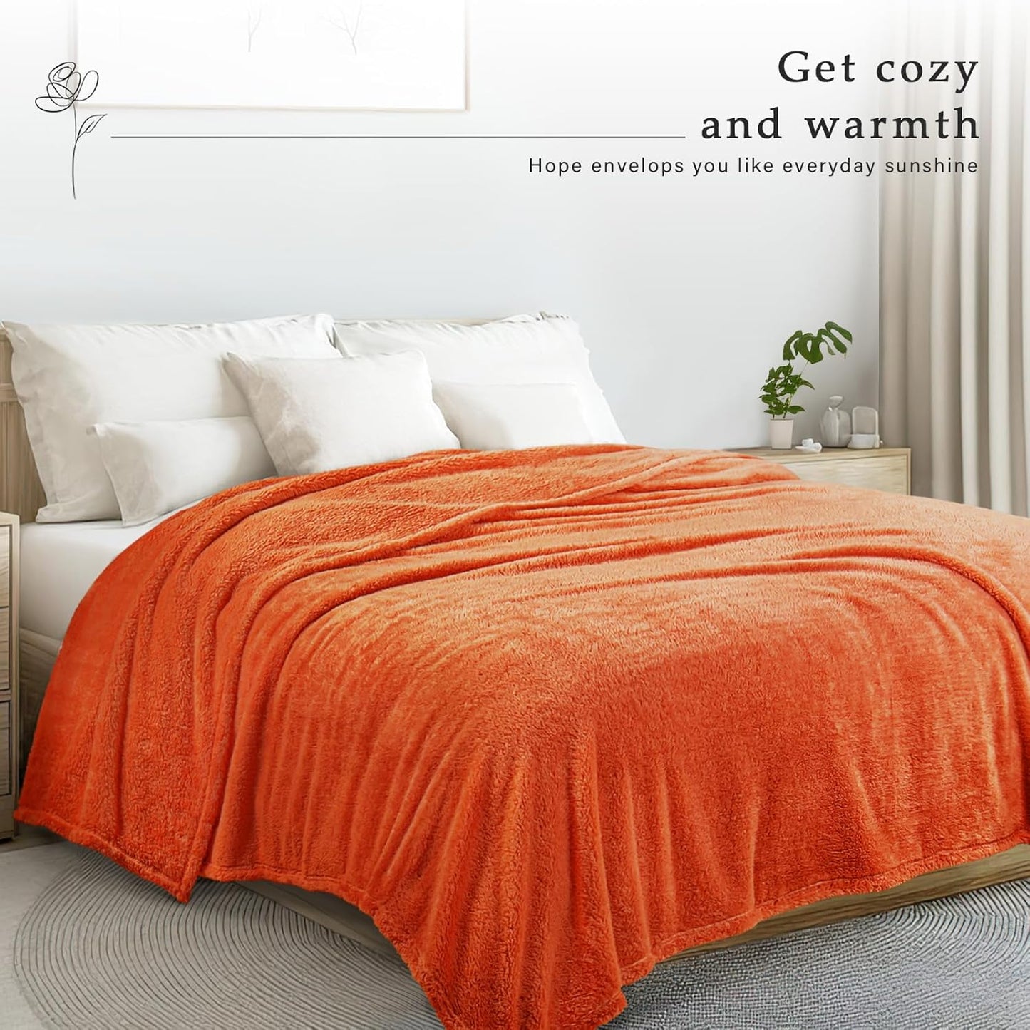 Exclusivo Mezcla King Size Flannel Fleece Blanket, Super Soft Velvet Plush Bed Blanket, Fuzzy Cozy and Warm for All Seasons, 90x104 Inches, Burnt Orange