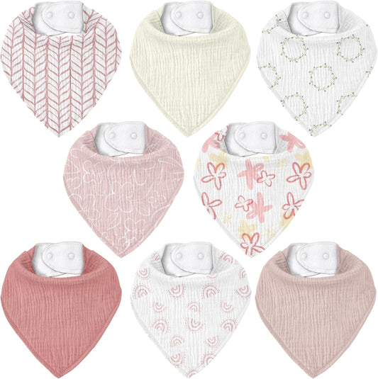 Muslin Baby Bibs 8 Pack, Baby Bandana Drool Bib for Drooling and Teething, Cotton Soft Absorbent for Girls Boys
