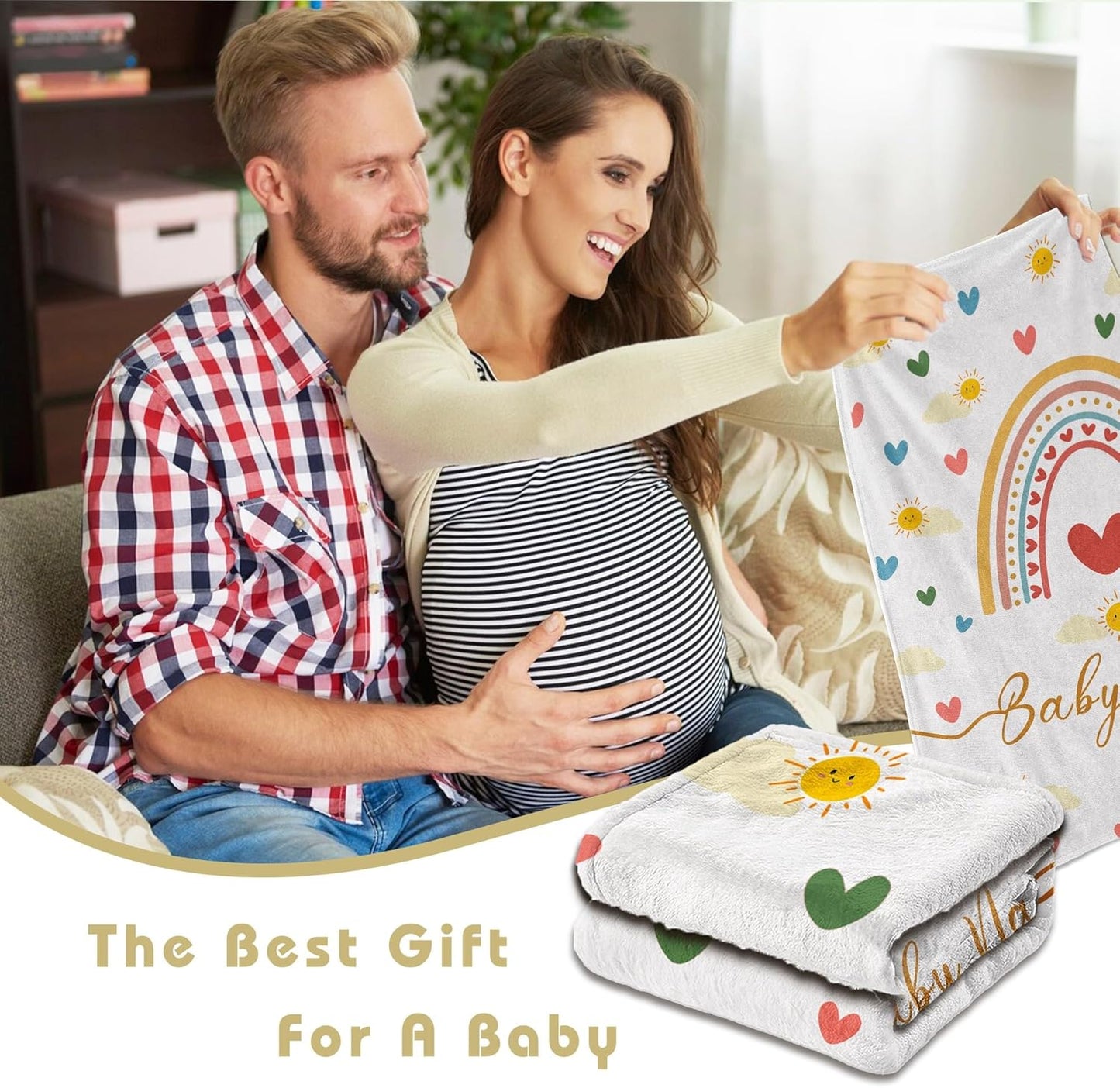 Personalized Baby Name Blanket for Girl Gifts for Baby Shower Christmas Birthday Custom Blanket with Boho Style Rainbow Customized Gifts for Newborn New Baby