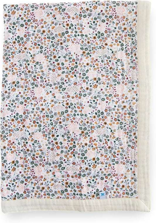 Little Unicorn Newborn Receiving Quilt | Ultra- Soft, Multi-Layered Muslin Fabric | Gift for Newborns & on-The-go (Pressed Petals)