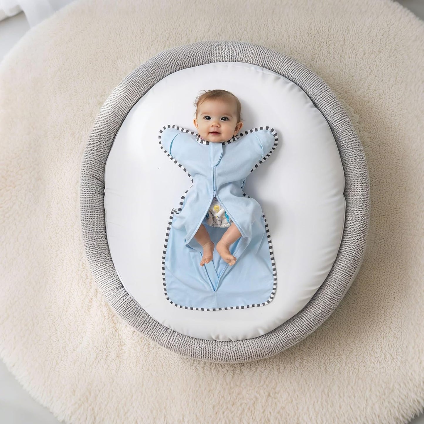 Transition Swaddle, 2 Pack 100% Cotton Baby Sleep Sack, 2-Way Zipper Infant Arm Up Swaddle for Newborn Baby Boys Girls (Blue + Green, M(3-6 Months))