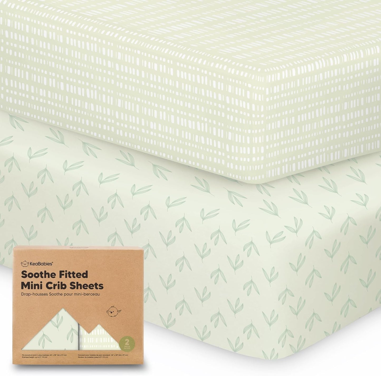 2-Pack Mini Crib Sheets Fitted - 38x26 Pack N Play Sheets for Pack and Play Mattress, Organic Cotton, Soft & Breathable Playard Bedding, Neutral Mini Toddler Bed Cover for Boys, Girls (Fleur)