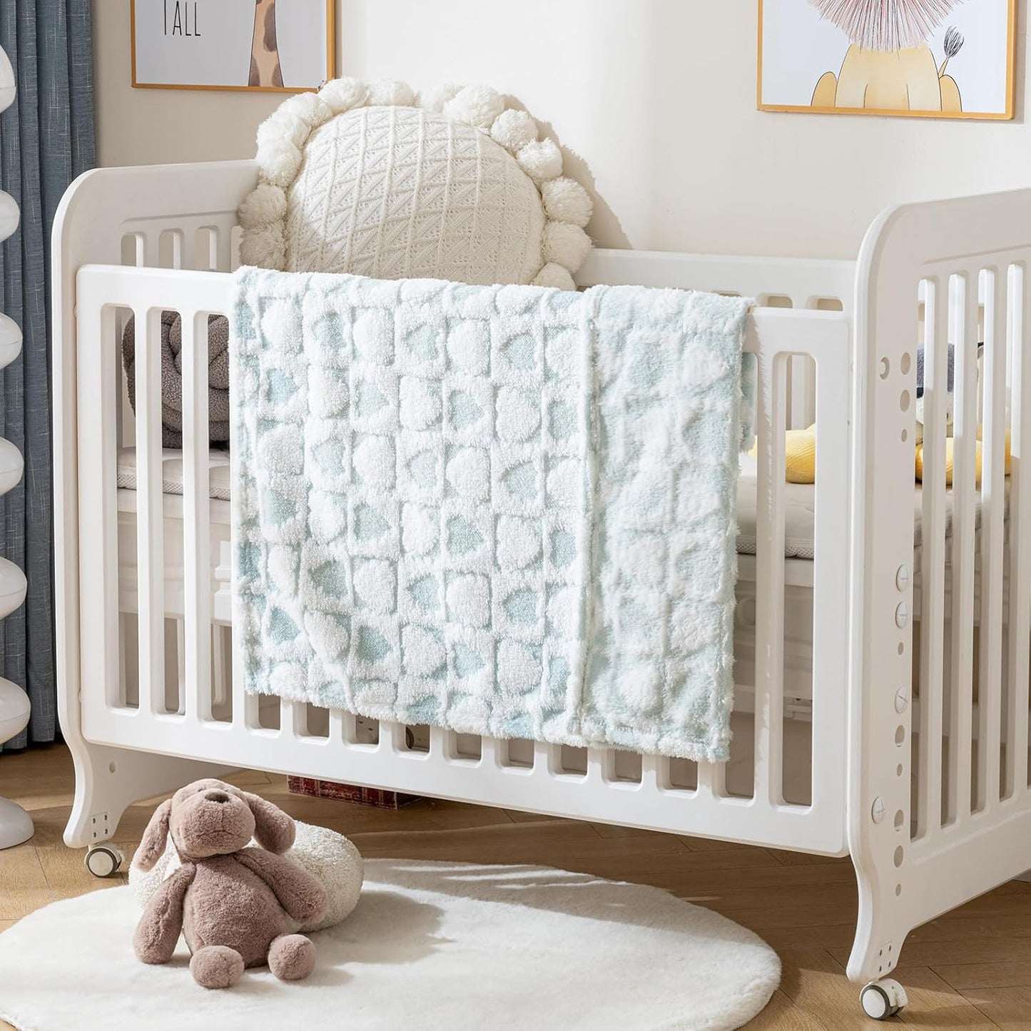 Fleece Baby Blanket for Boys 3D Checker Design, Warm Cozy and Fluffy Infant Newborn Toddler Small Receiving Blankets for Crib Stroller, 30x40 Inches, Blue