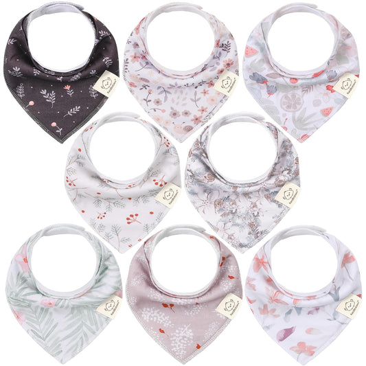 8-Pack Organic Baby Bandana Bibs for Girls - Super Absorbent Triangle Baby Bibs for Drooling and Teething Infant, 100% Cotton Extra Soft for Newborn, Infant 0-36 Months (Bloom)