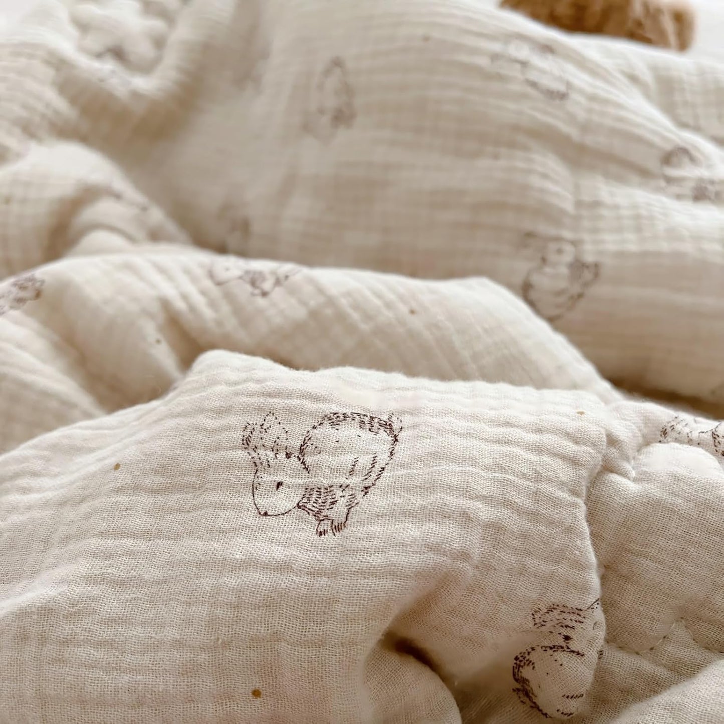 BuLuTu 2-Layer Cotton Muslin Toddler Pillowcase Rabbit Pattern, Soft Breathable Travel Pillow Case Fit for Boys Girls Toddler Pillow 13"x18"or 14"x19", Nursery Decor Kids Pillow Cover 14"x20"