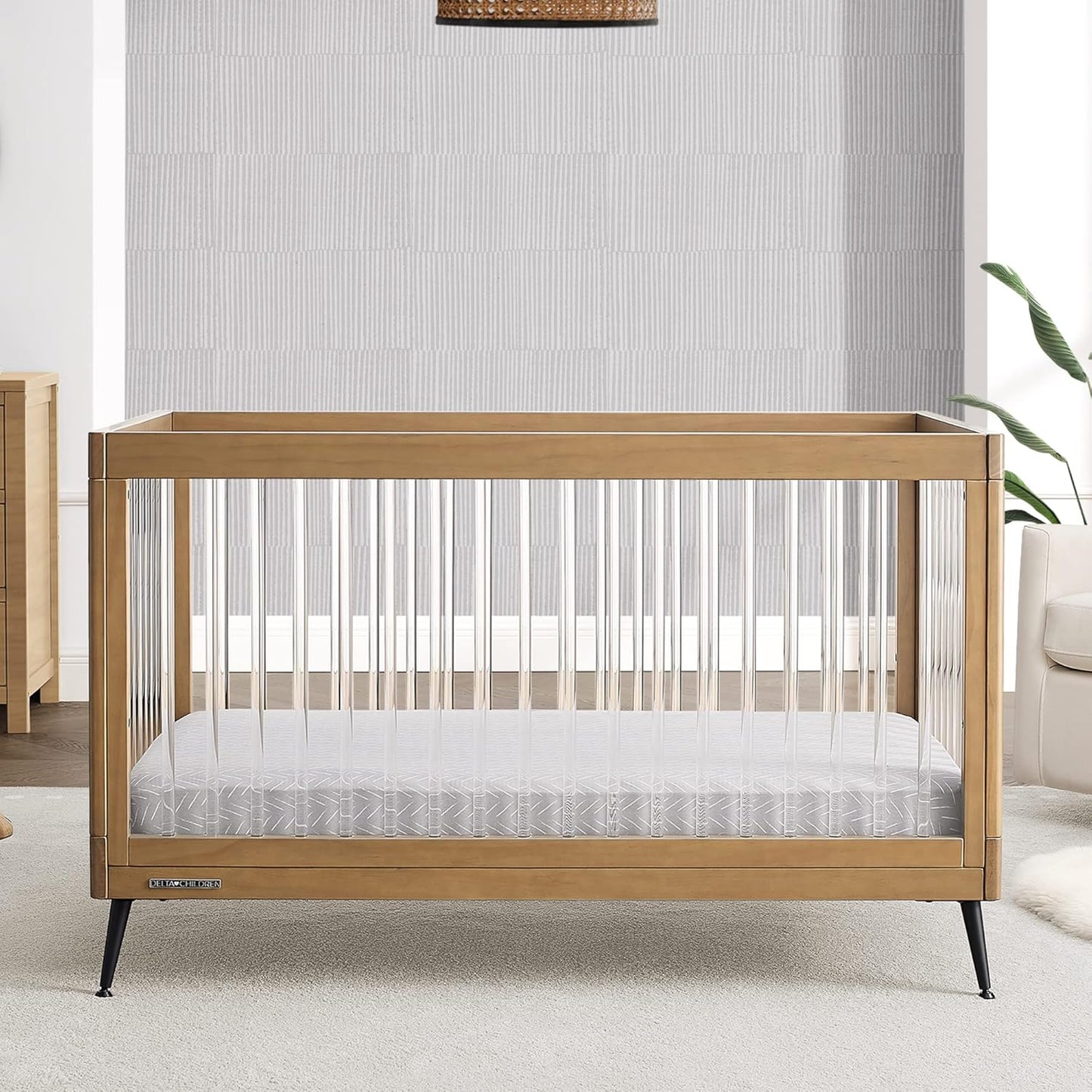 Delta Children Sloane 4-in-1 Acrylic Convertible Crib - Greenguard Gold Certified, Acorn/Matte Black