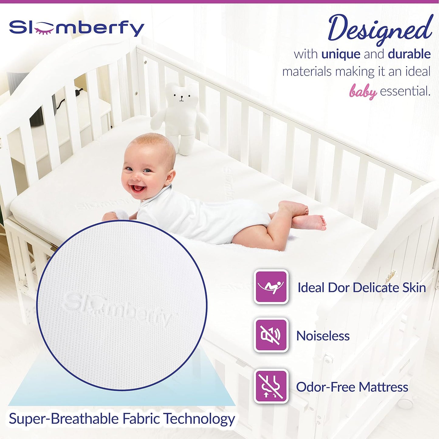 Bamboo Crib Mattress Protector by Slumberfy, Waterproof and Hypoallergenic Mattress Protector for Babies and Toddlers, Made of Bamboo Material, Mom's Choice Award Winner-29x52x6 inches
